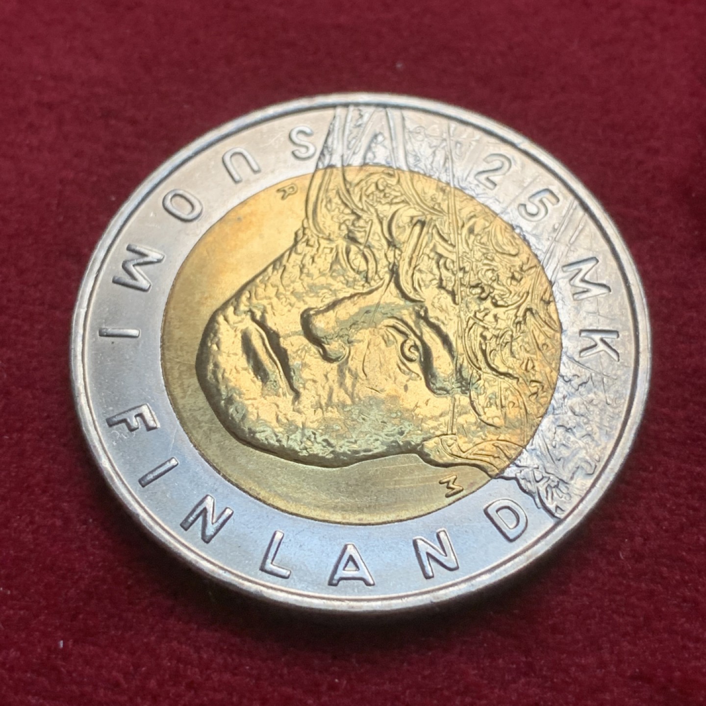 《竞宝斋》第91场-本周日，周一2场连拍（全场不限金额包邮） 原包装证书 芬兰2001年北欧滑雪锦标赛25马克双色纪念币