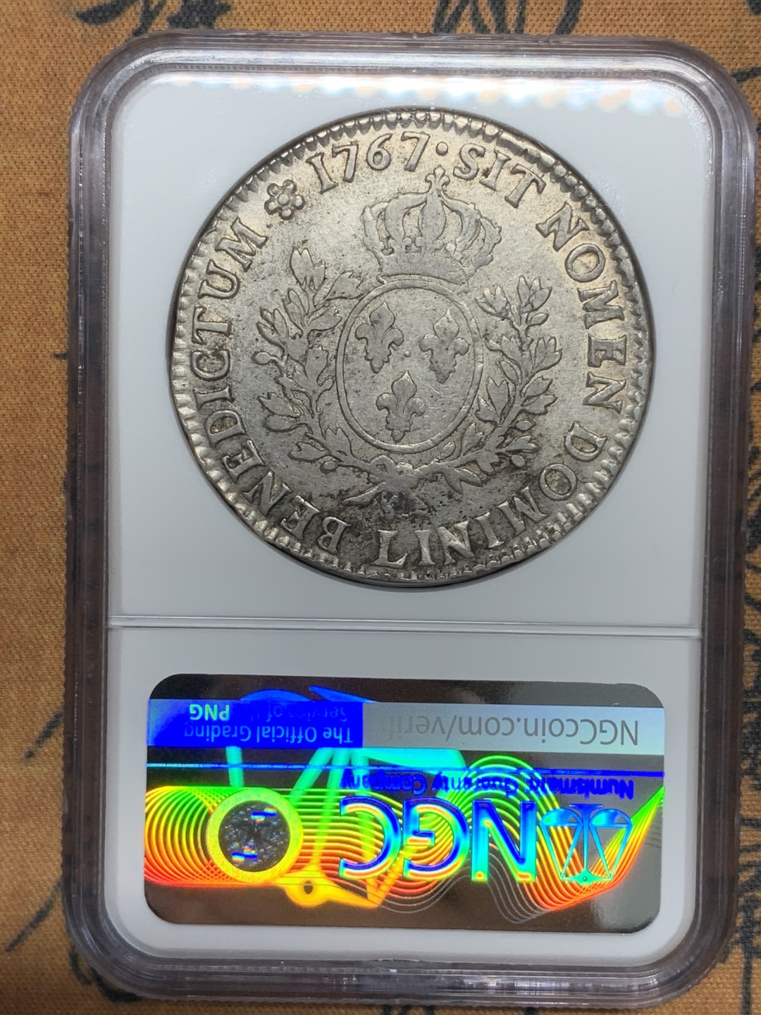 《竞宝斋》第91场-本周日，周一2场连拍（全场不限金额包邮） NGC-AU53 法国1767-L年 路易十五ECU大银币 非常漂亮