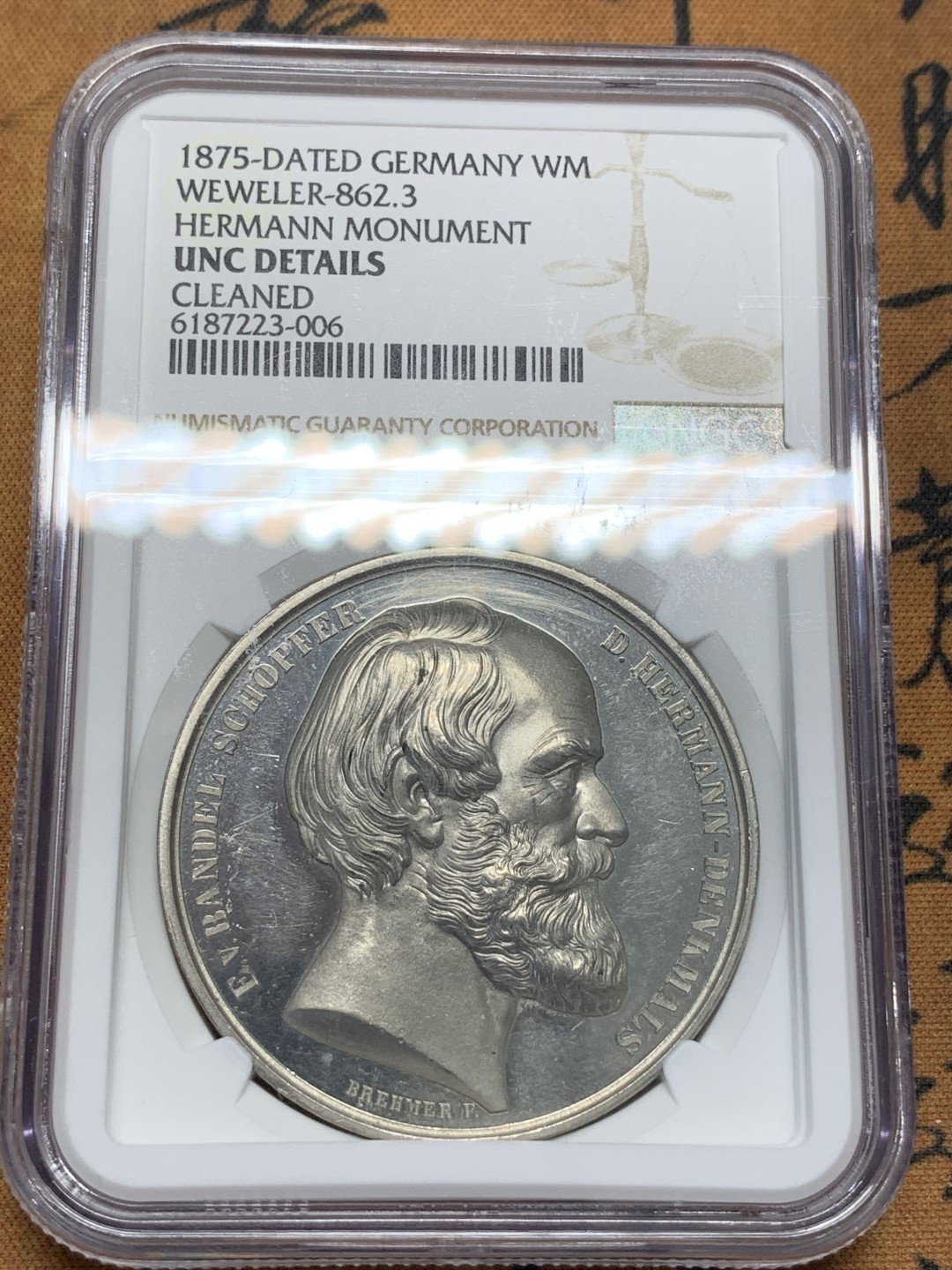 《竞宝斋》第91场-本周日，周一2场连拍（全场不限金额包邮） NGC-UNC 德国1875赫尔曼纪念碑合金纪念章 纪念德意志第一位伟人阿米尼乌斯(赫尔曼)