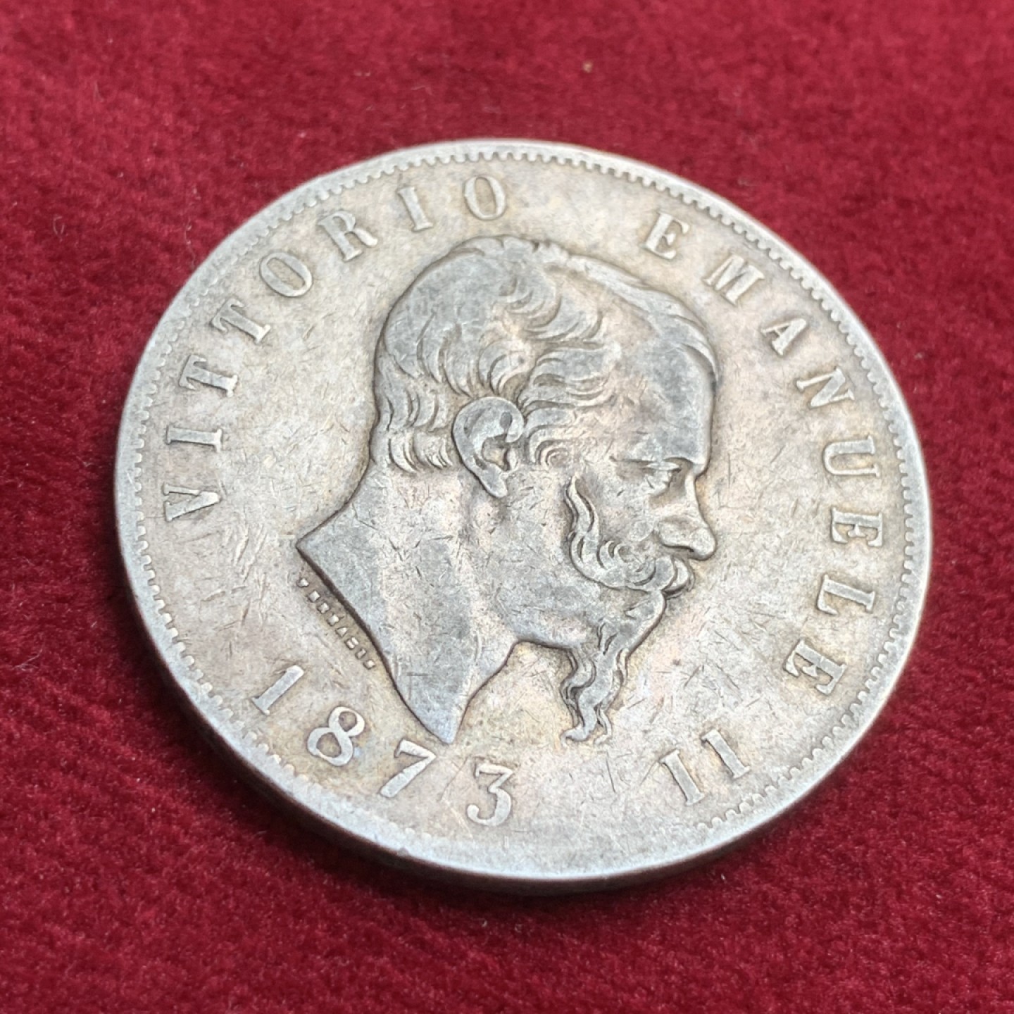 《竞宝斋》第91场-本周日，周一2场连拍（全场不限金额包邮） 意大利  1873  5里拉银币 原味包浆