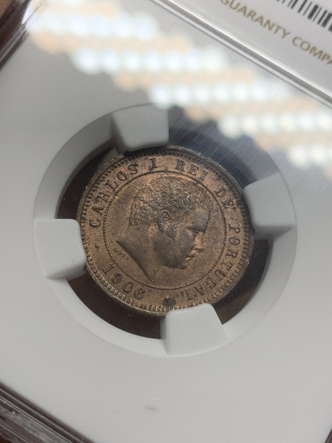 《竞宝斋》第91场-本周日，周一2场连拍（全场不限金额包邮） NGC MS63BN 葡萄牙1906年5瑞斯铜币