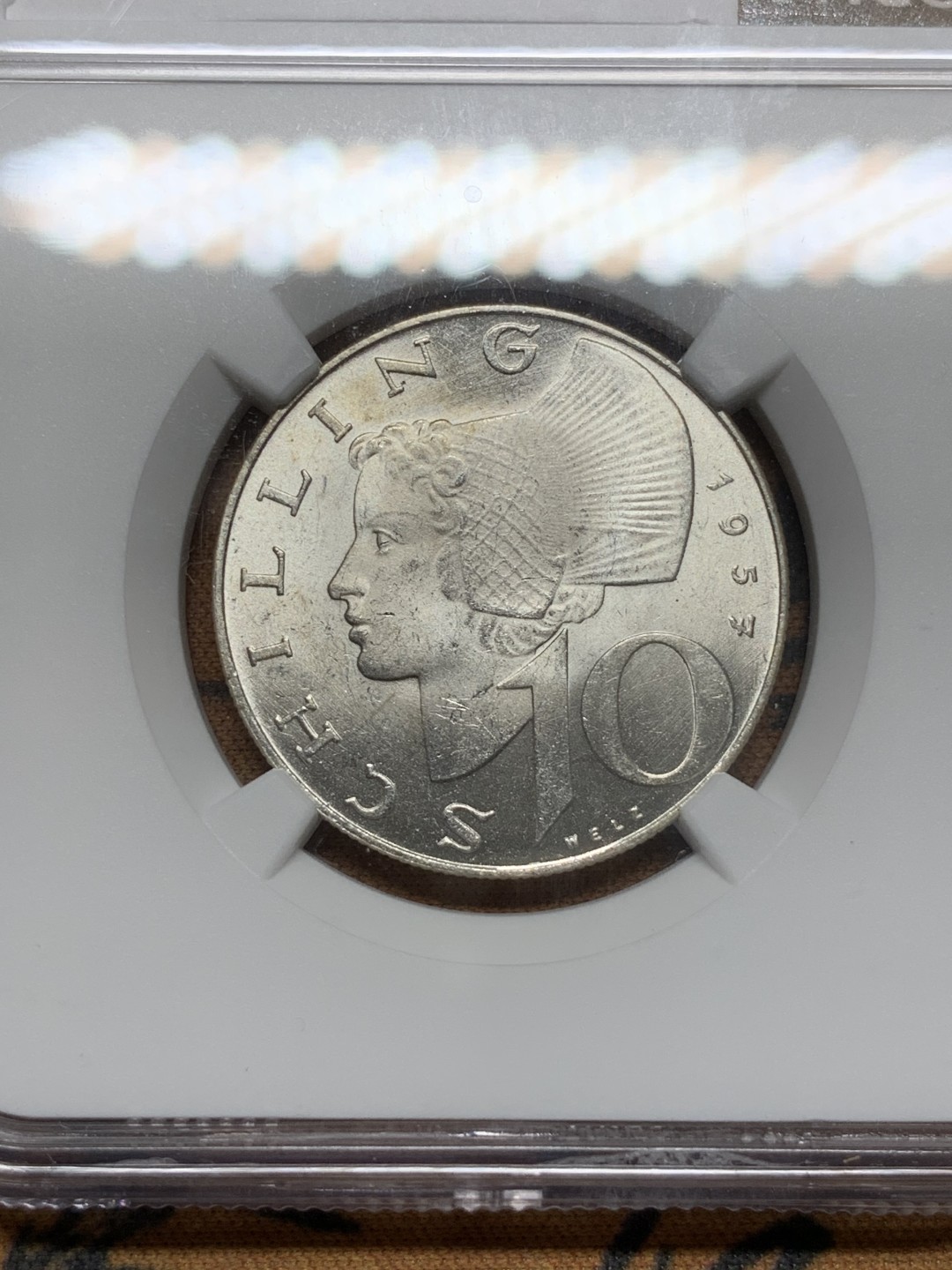 《竞宝斋》第91场-本周日，周一2场连拍（全场不限金额包邮） NGC-MS64 奥地利1957年女神10先令银币，流通首年份，N盒唯一亚军分