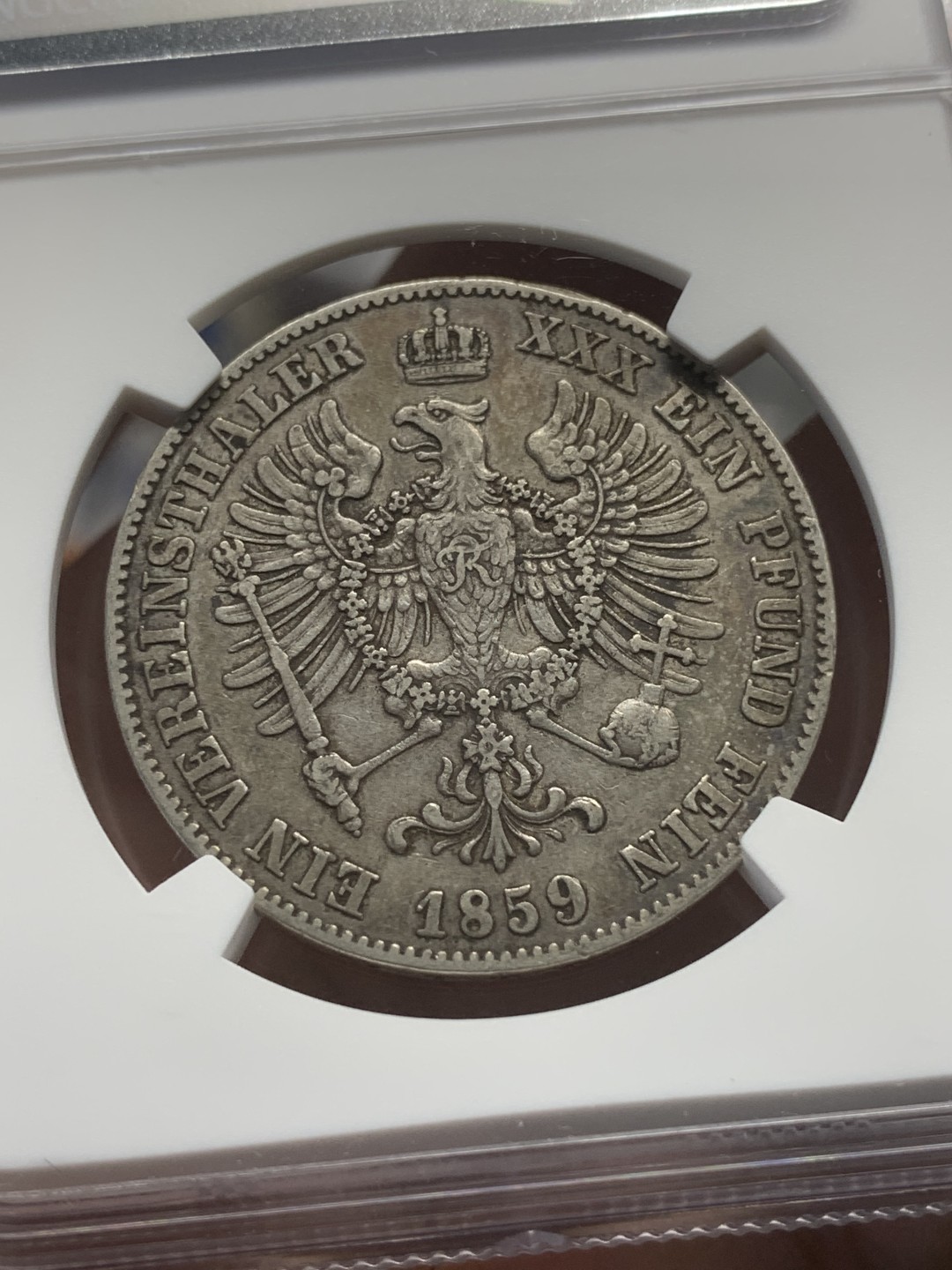 《竞宝斋》第91场-本周日，周一2场连拍（全场不限金额包邮） NGC-XF45 德国普鲁士1859年 威廉四世 1泰勒大银币 原味好品