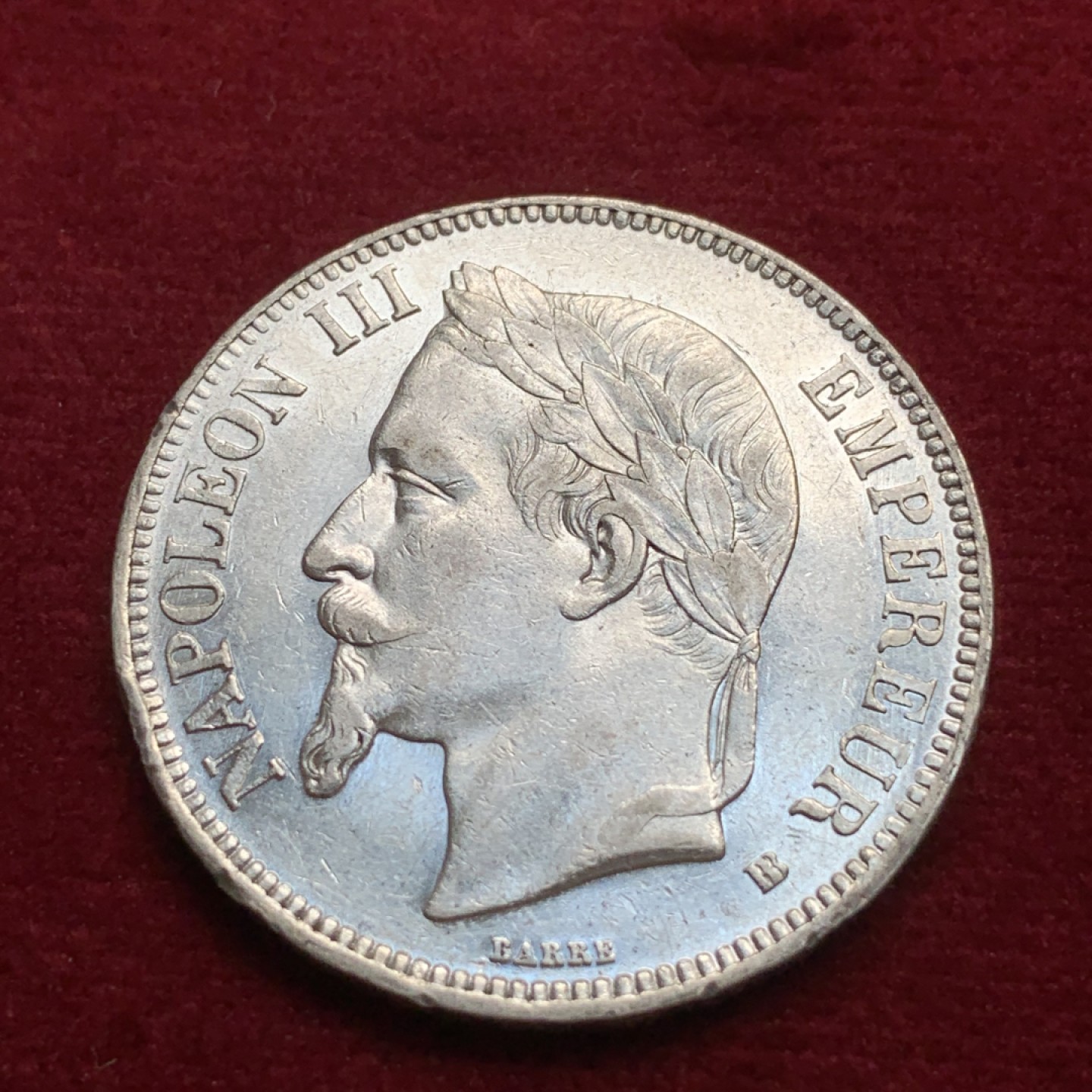 《竞宝斋》第91场-本周日，周一2场连拍（全场不限金额包邮） AU+ 法国 1868年拿破仑三世 5法郎银币 