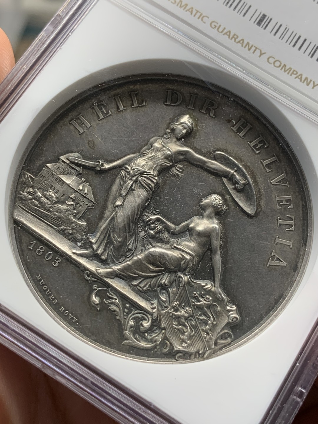 《竞宝斋》第91场-本周日，周一2场连拍（全场不限金额包邮） NGC-MS61 1890 瑞士图尔高射击节 银章 细节炸天 背面牵着狮子的链条清晰可见