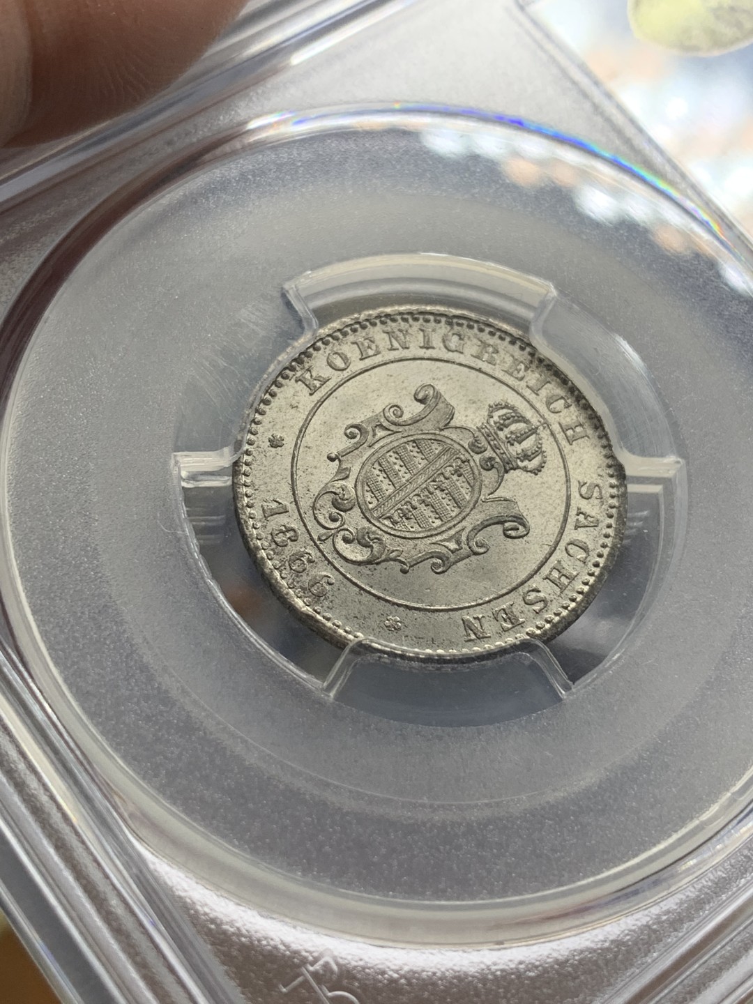 《竞宝斋》第91场-本周日，周一2场连拍（全场不限金额包邮） PCGS-MS65 德国萨克森1866年2格罗申 银币，顶级品相