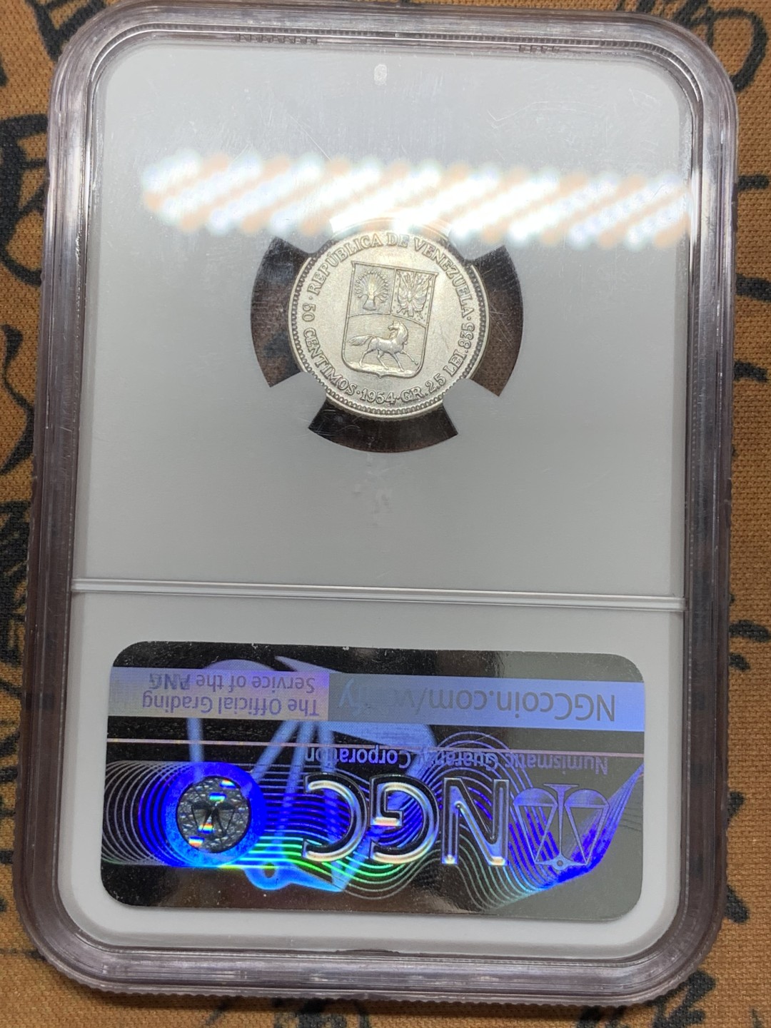 《竞宝斋》第91场-本周日，周一2场连拍（全场不限金额包邮） NGC-MS62 委内瑞拉 1954年 50分 银币