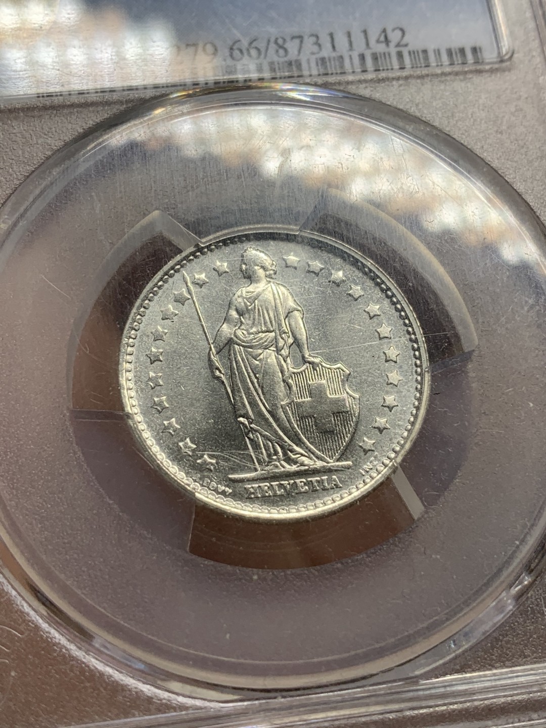 《竞宝斋》第91场-本周日，周一2场连拍（全场不限金额包邮） PCGS-MS66 瑞士 1967年 1法郎 瑞士女神银币 浮雕完整 高点具在 底板良好