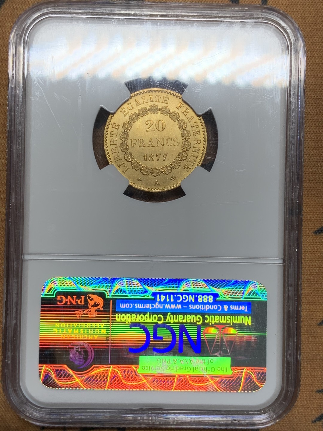 《竞宝斋》第91场-本周日，周一2场连拍（全场不限金额包邮） NGC MS65 法国1877年宪法天使20法郎幸运金币高分少见