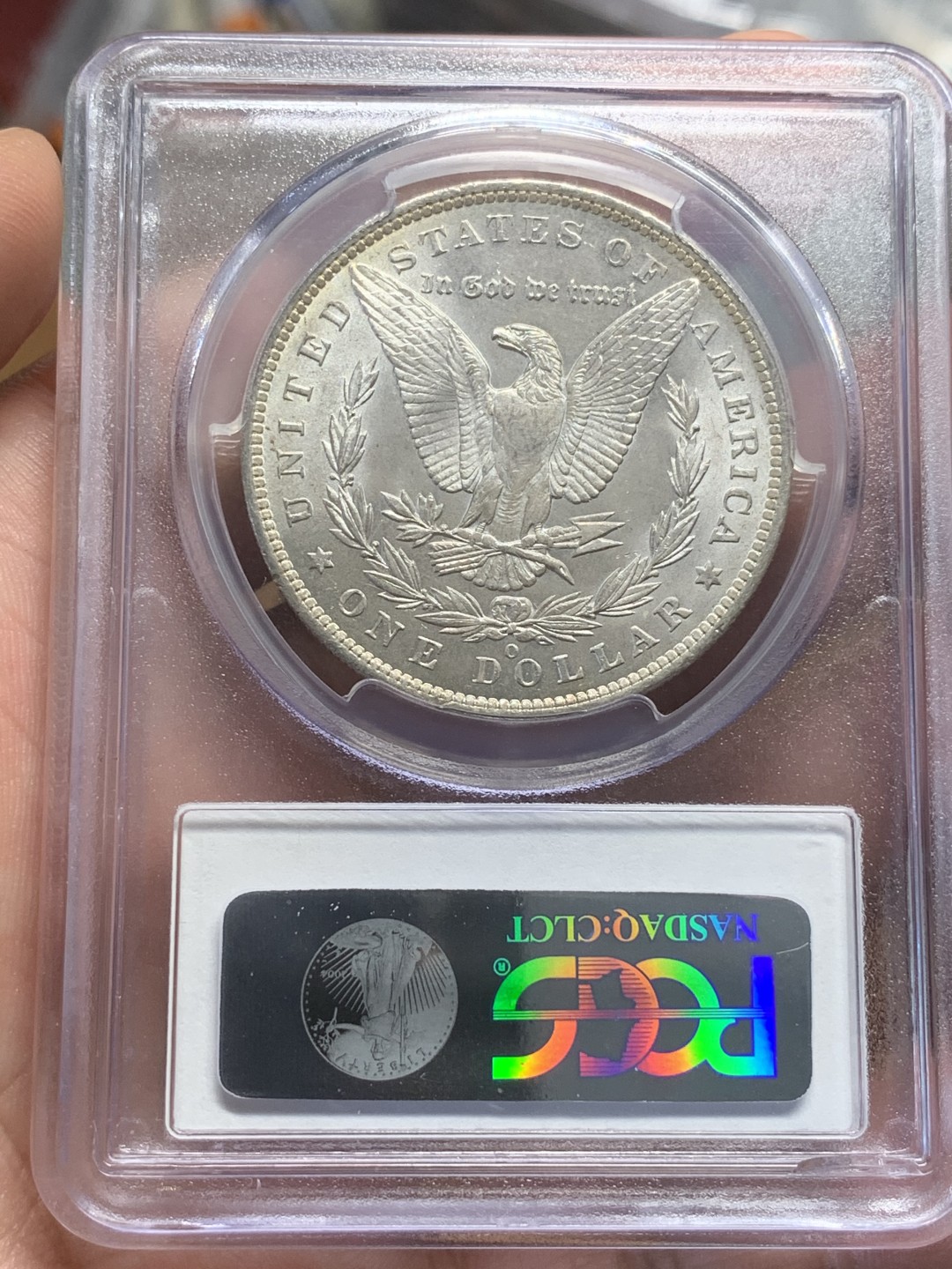 《竞宝斋》第91场-本周日，周一2场连拍（全场不限金额包邮） PCGS-MS63 美国 1885 O版 摩根银币 原味五彩好品