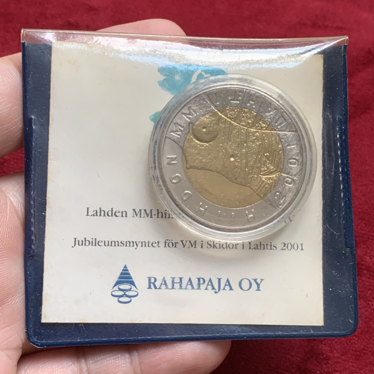 《竞宝斋》第91场-本周日，周一2场连拍（全场不限金额包邮） 原包装证书 芬兰2001年北欧滑雪锦标赛25马克双色纪念币