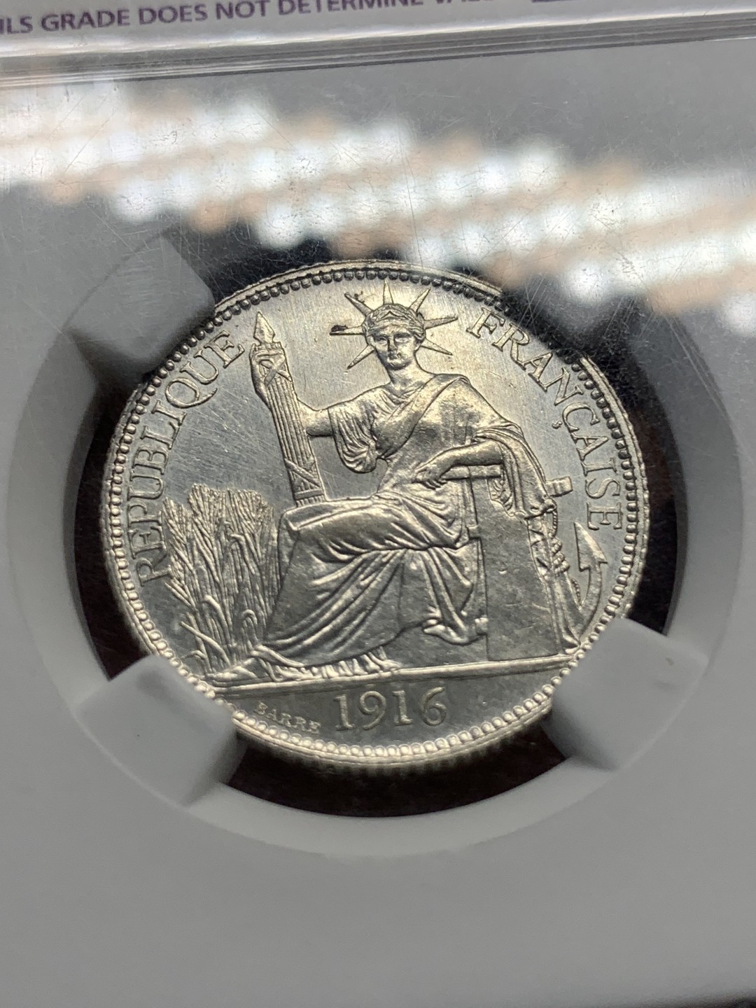 《竞宝斋》第91场-本周日，周一2场连拍（全场不限金额包邮） NGC AU评级 1916年 法属印支20分银币，高鼻子高胸