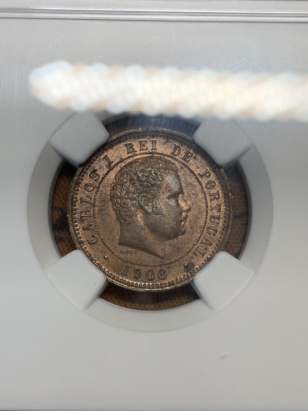 《竞宝斋》第91场-本周日，周一2场连拍（全场不限金额包邮） NGC MS63BN 葡萄牙1906年5瑞斯铜币