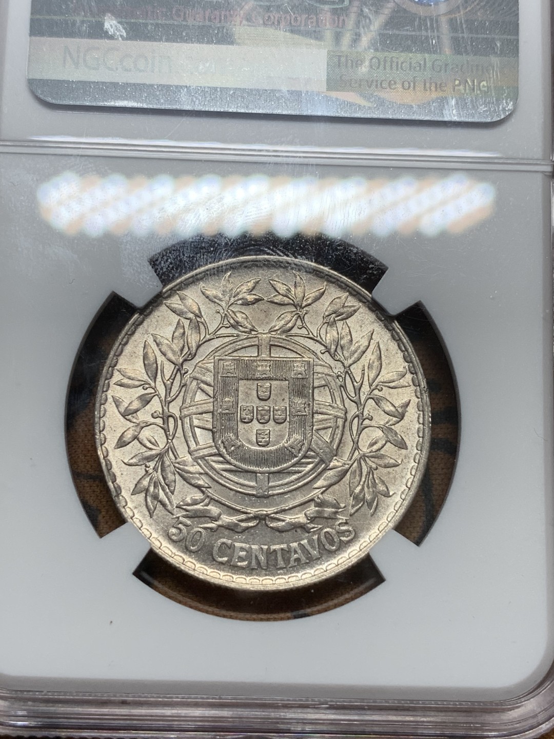 《竞宝斋》第91场-本周日，周一2场连拍（全场不限金额包邮） NGC AU58 葡萄牙1914年半元女神银币