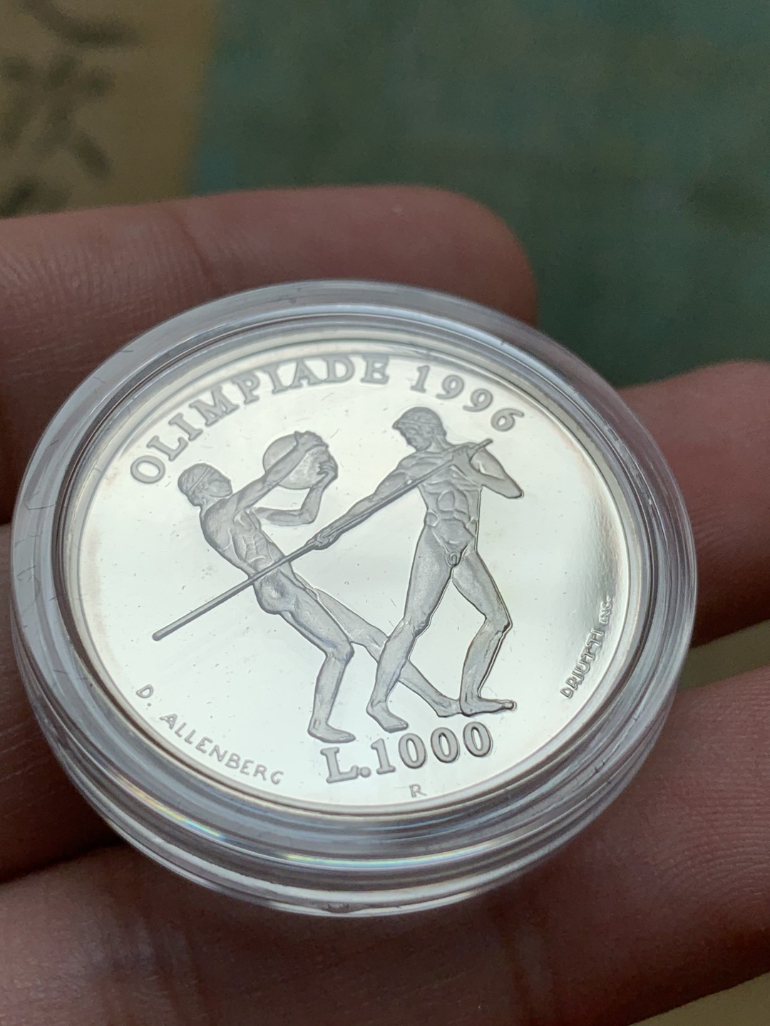 《竞宝斋》第91场-本周日，周一2场连拍（全场不限金额包邮） 原盒证书 圣马力诺1995年 奥运1000里拉 精制大银币 14.6克 835银