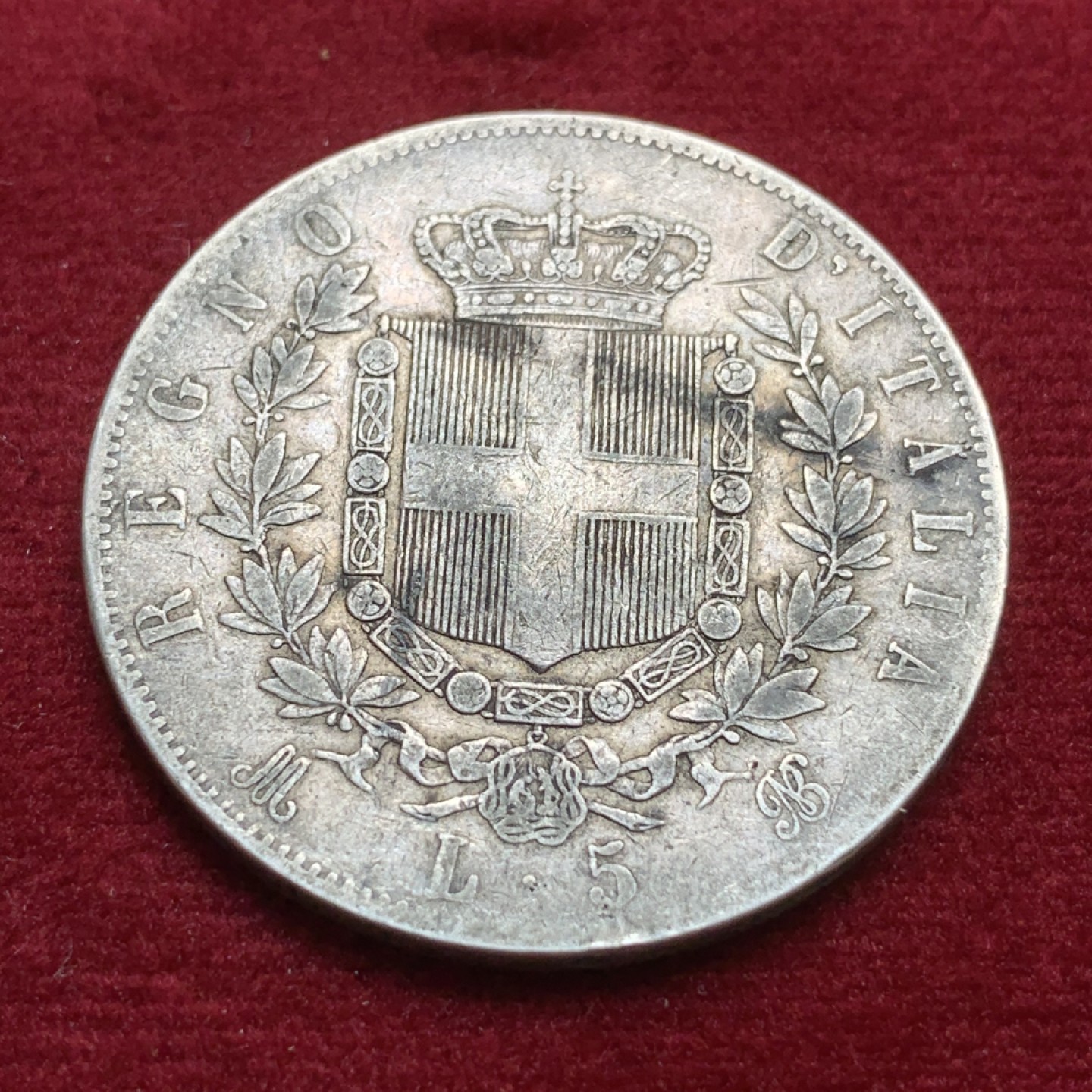 《竞宝斋》第91场-本周日，周一2场连拍（全场不限金额包邮） 意大利  1873  5里拉银币 原味包浆