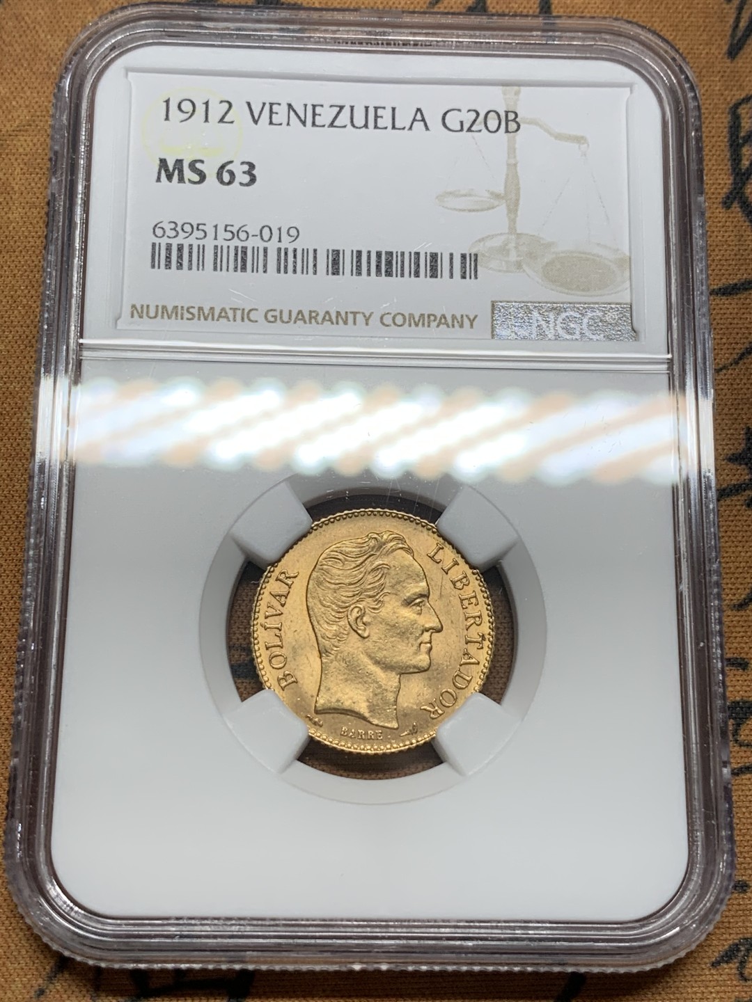 《竞宝斋》第91场-本周日，周一2场连拍（全场不限金额包邮） NGC-MS63 委内瑞拉 1912年 西蒙玻利瓦 20B金币 稀少品种 南美币也是暴涨啊