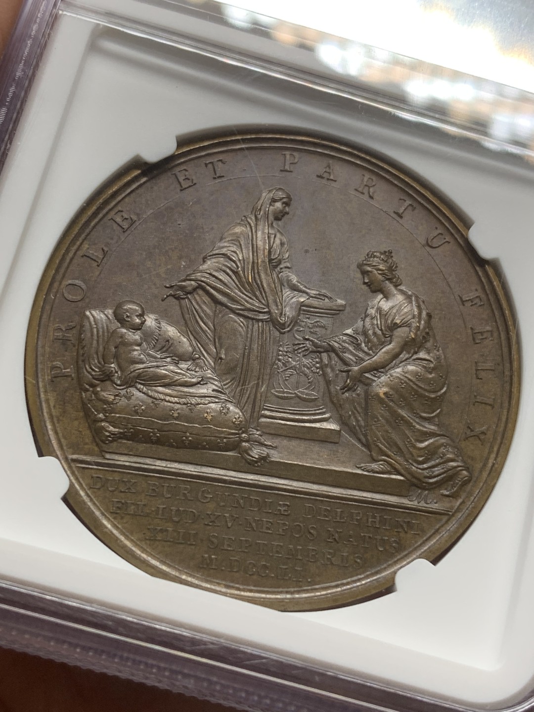 《竞宝斋》第91场-本周日，周一2场连拍（全场不限金额包邮） NGC-MS64BN 法国1751路易十五纪念勃艮第公爵 诞生铜章