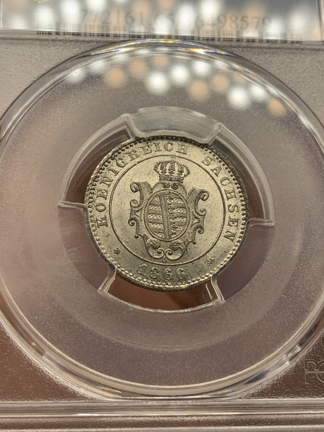 《竞宝斋》第91场-本周日，周一2场连拍（全场不限金额包邮） PCGS-MS65 德国萨克森1866年2格罗申 银币，顶级品相