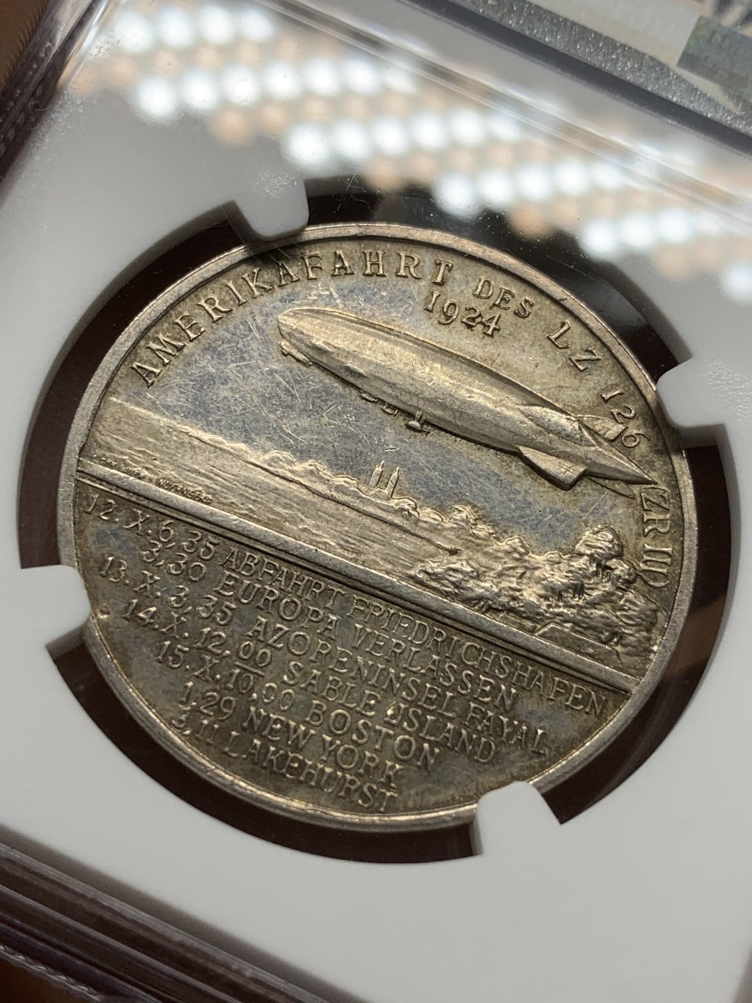 《竞宝斋》第91场-本周日，周一2场连拍（全场不限金额包邮） NGC-MS61 德国1924齐柏林飞艇纪念 银章