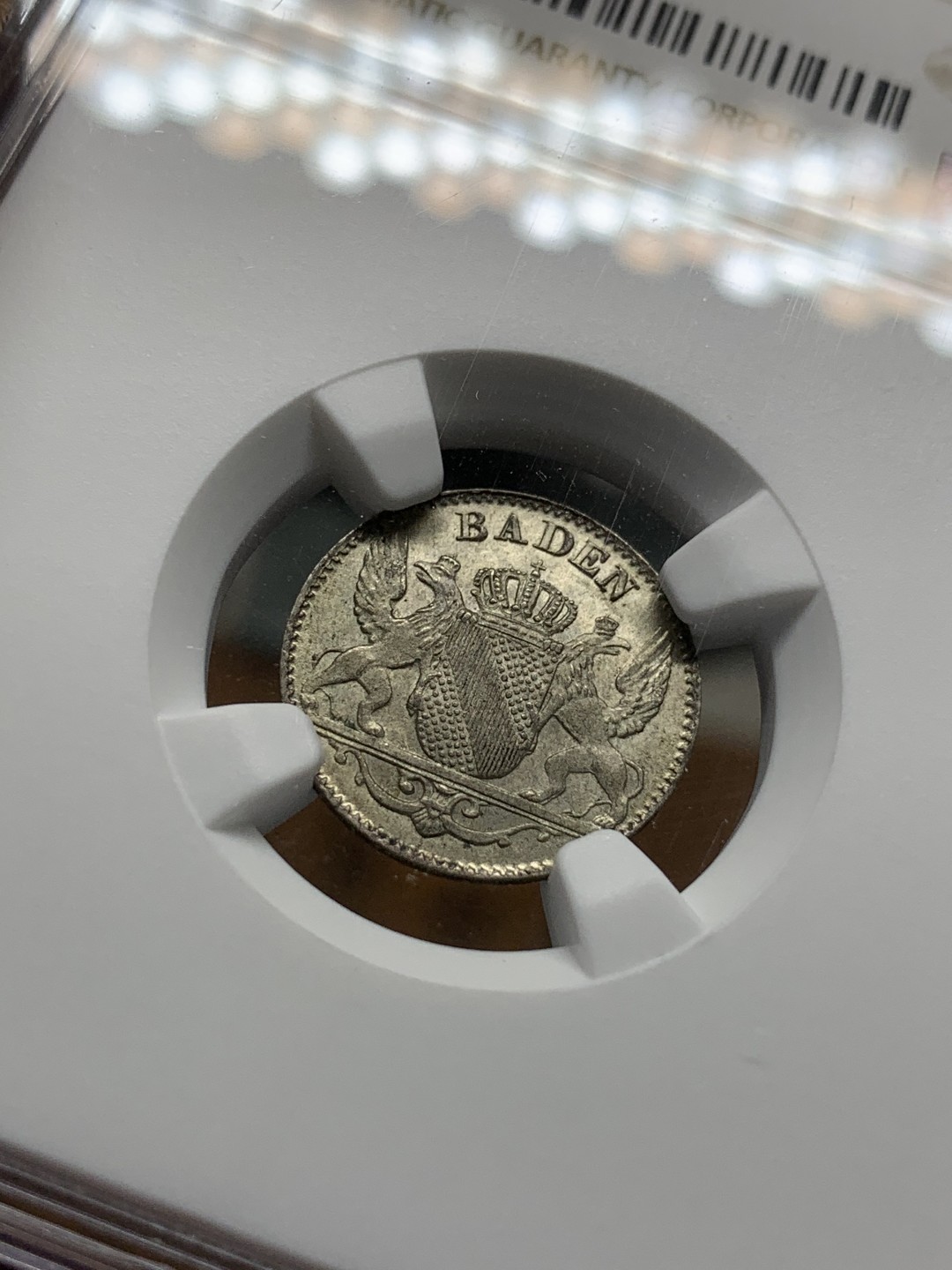 《竞宝斋》第91场-本周日，周一2场连拍（全场不限金额包邮） NGC-MS64 德国巴登1841年3克鲁泽 银币