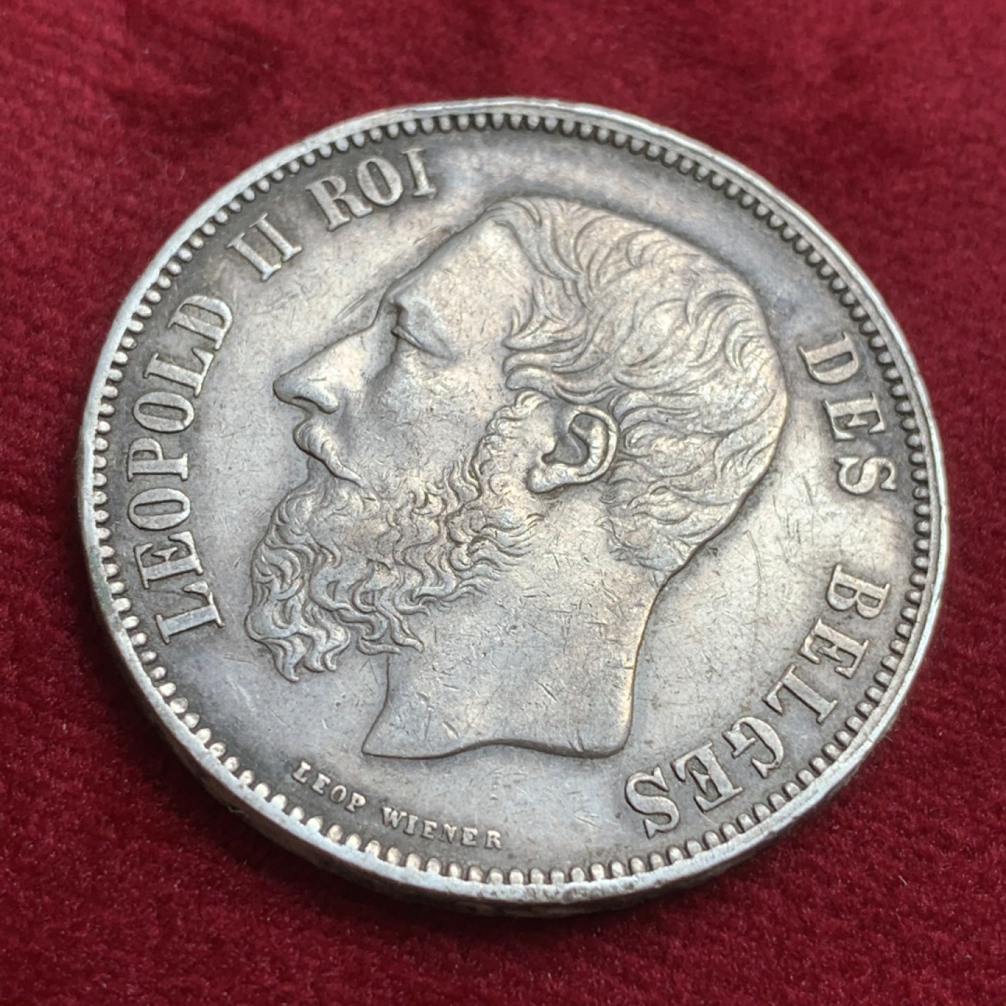 《竞宝斋》第91场-本周日，周一2场连拍（全场不限金额包邮） 比利时 1873年 原味 利奥波德二世 5法郎 银币