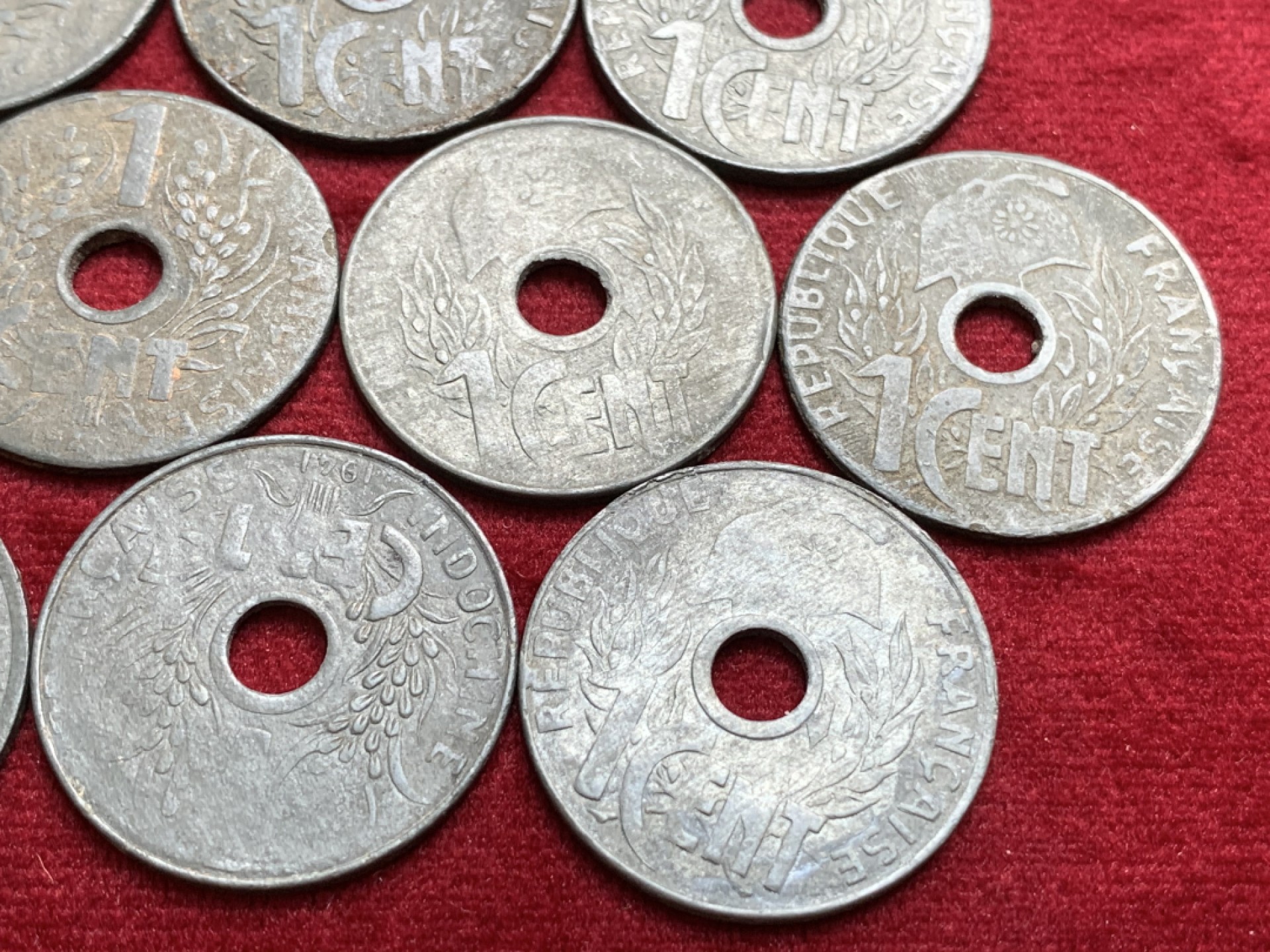 《竞宝斋》第91场-本周日，周一2场连拍（全场不限金额包邮） 1941年法属印支1分锌币流通品 10枚