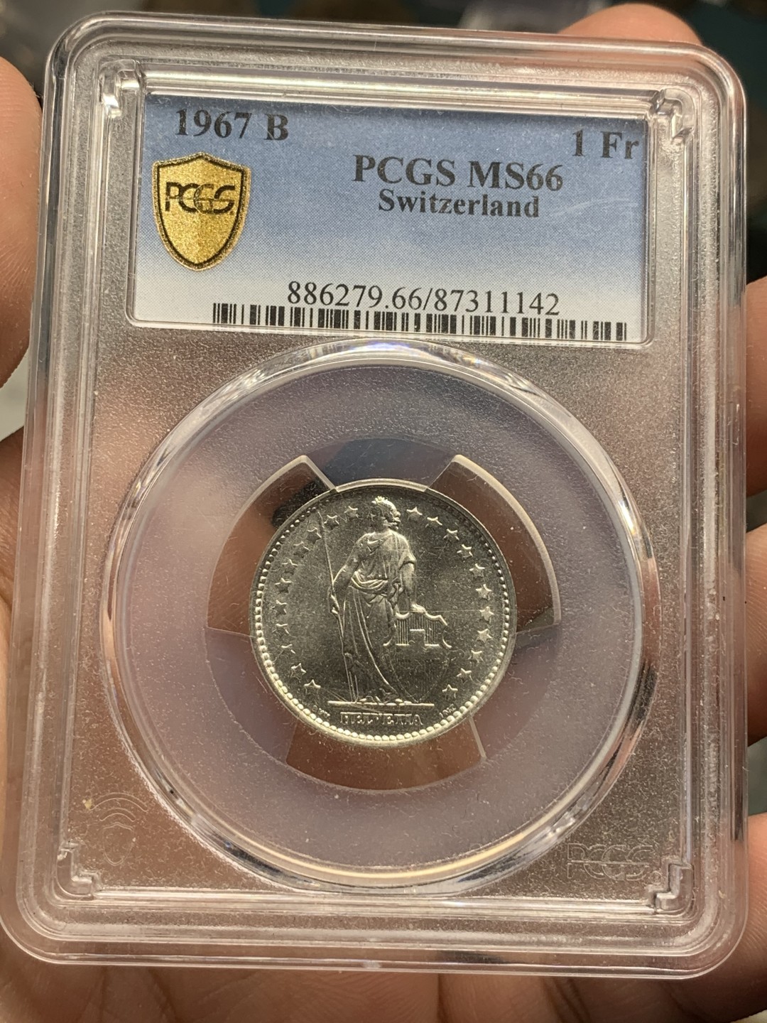 《竞宝斋》第91场-本周日，周一2场连拍（全场不限金额包邮） PCGS-MS66 瑞士 1967年 1法郎 瑞士女神银币 浮雕完整 高点具在 底板良好