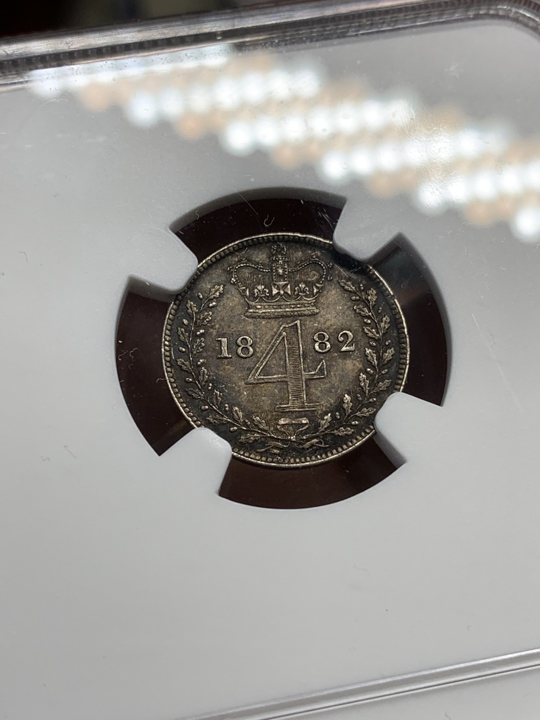 《竞宝斋》第91场-本周日，周一2场连拍（全场不限金额包邮） NGC-UNC 英国 1882年 维多利亚 濯足节 4便士银币 仅有4146枚铸量