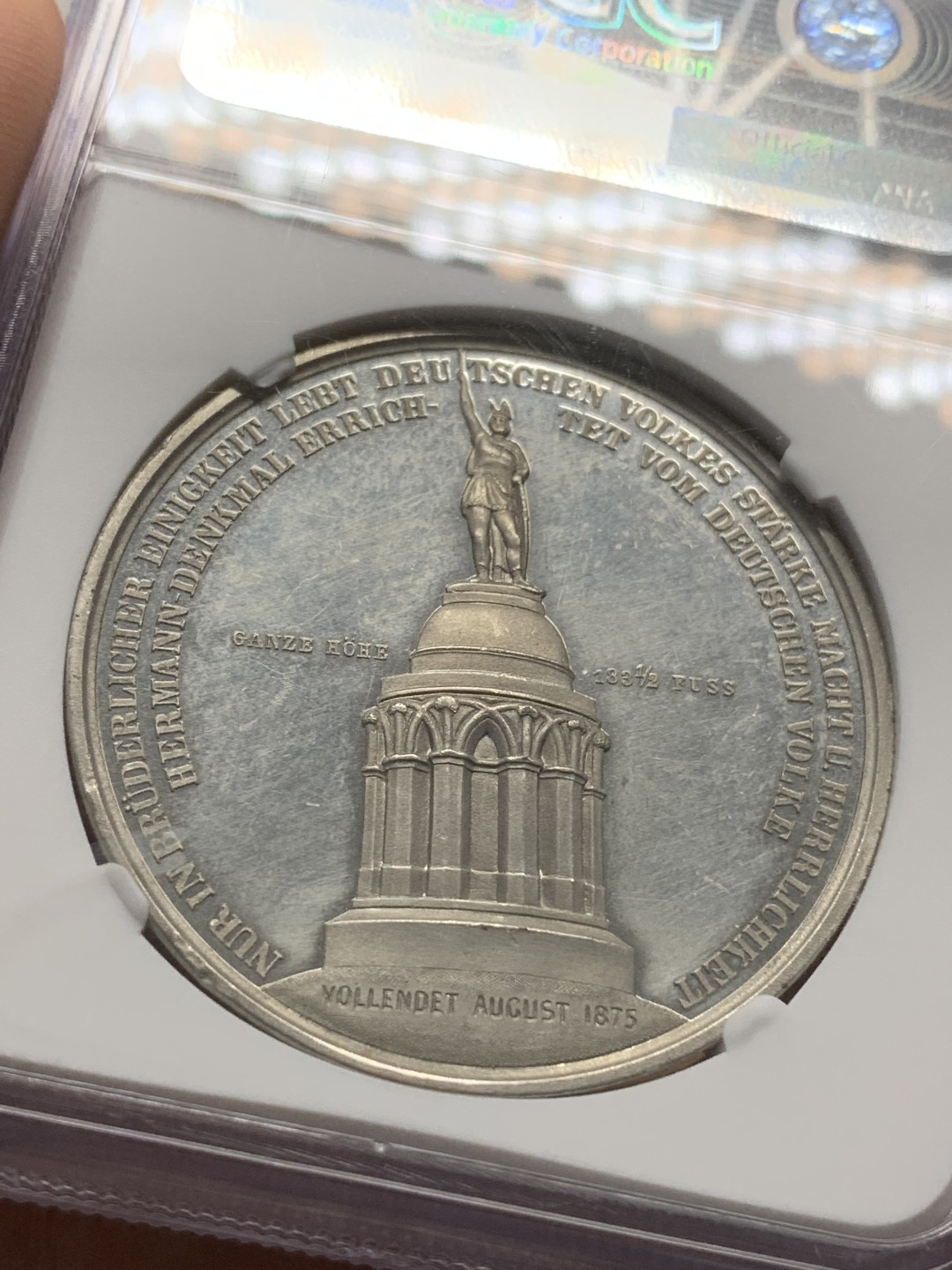 《竞宝斋》第91场-本周日，周一2场连拍（全场不限金额包邮） NGC-UNC 德国1875赫尔曼纪念碑合金纪念章 纪念德意志第一位伟人阿米尼乌斯(赫尔曼)