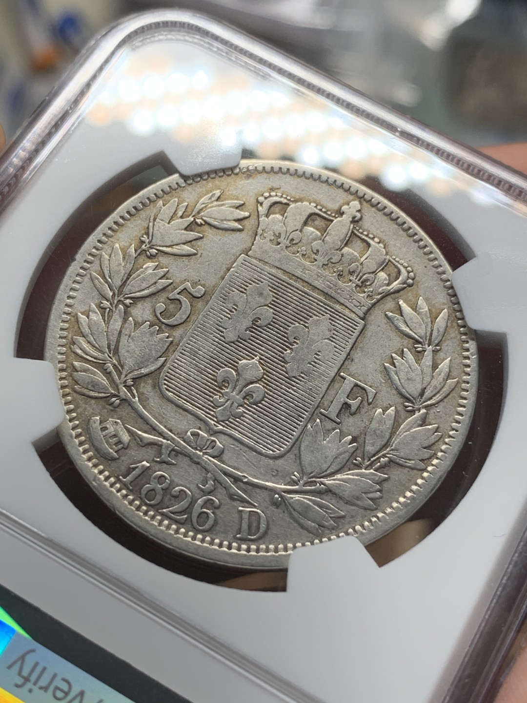 《竞宝斋》第91场-本周日，周一2场连拍（全场不限金额包邮） NGC VF 法国 1826年D版 查理十世 5法郎银币 流通状态 不多的品种