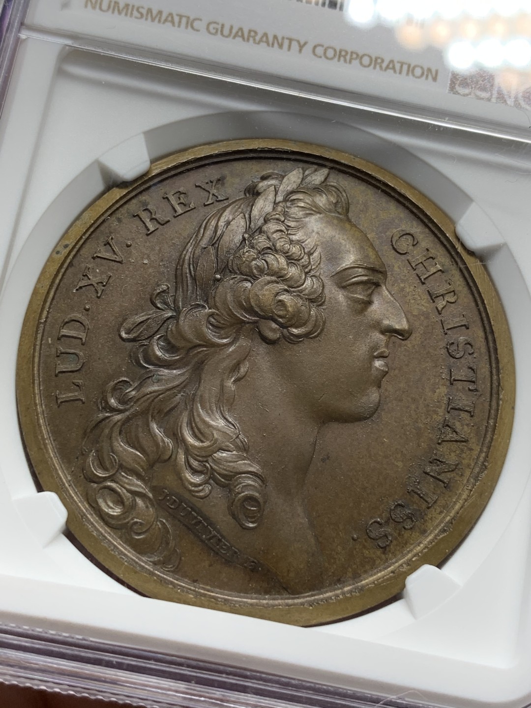 《竞宝斋》第91场-本周日，周一2场连拍（全场不限金额包邮） NGC-MS64BN 法国1751路易十五纪念勃艮第公爵 诞生铜章