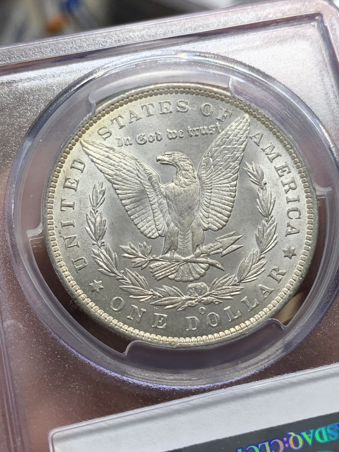 《竞宝斋》第91场-本周日，周一2场连拍（全场不限金额包邮） PCGS-MS63 美国 1885 O版 摩根银币 原味五彩好品