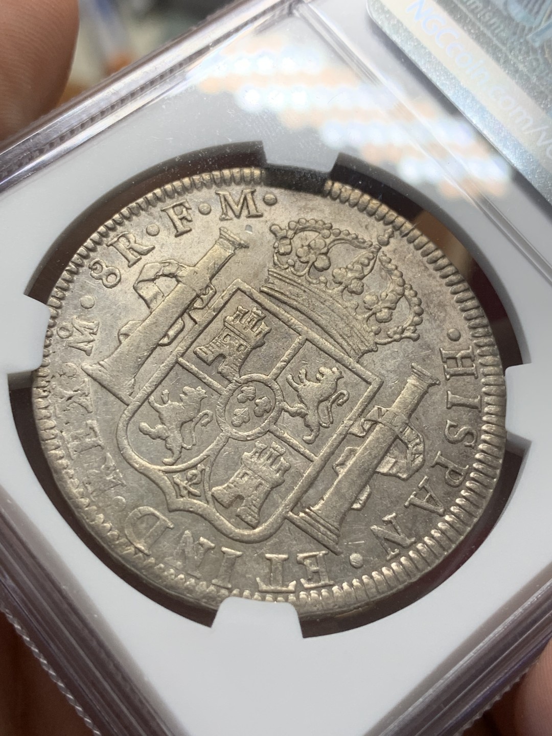 《竞宝斋》第91场-本周日，周一2场连拍（全场不限金额包邮） NGC AU53 墨西哥 1796年 卡洛斯四世 8R 双柱 大银币 原味包浆 状态不错