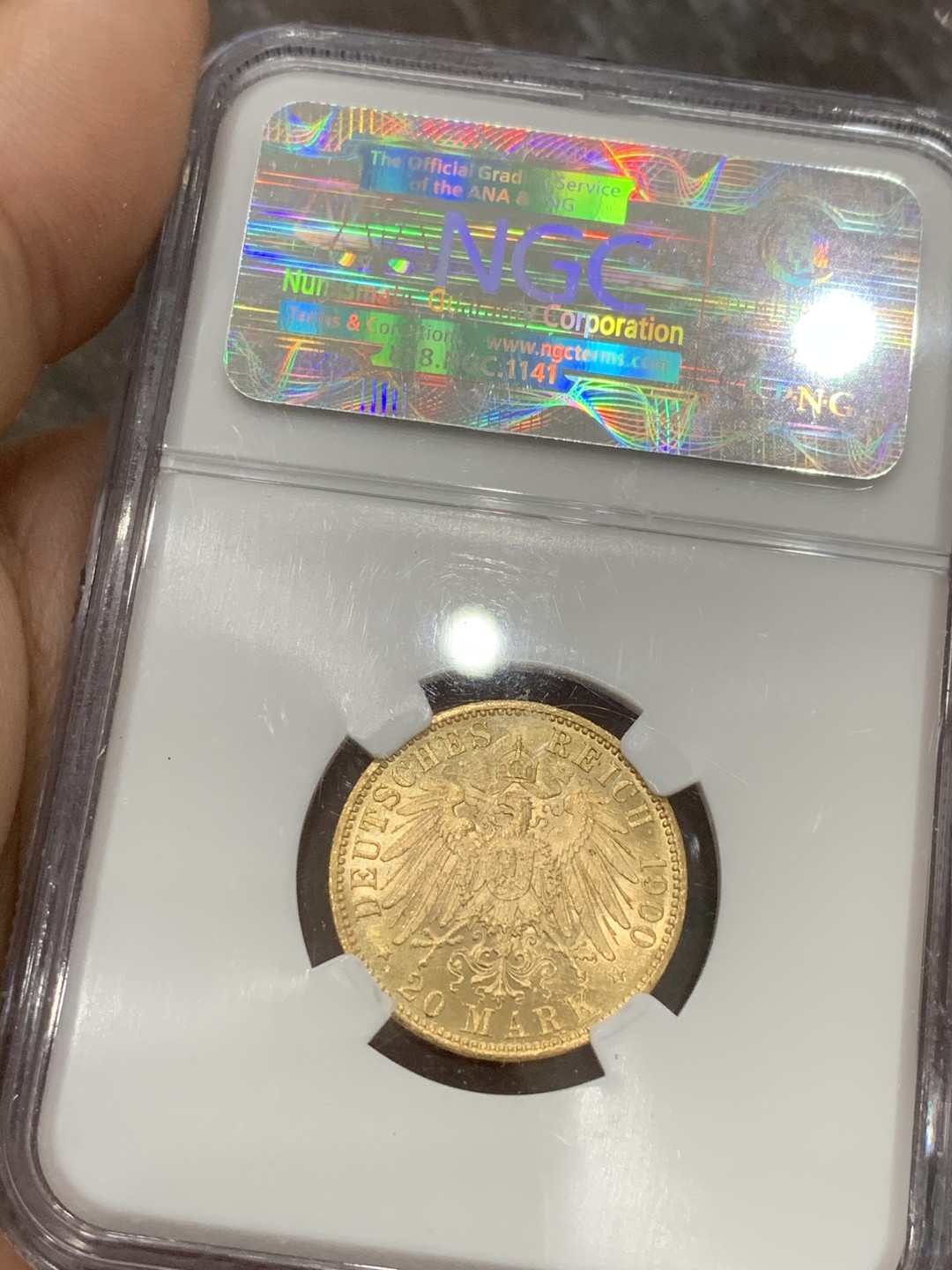 《竞宝斋》第91场-本周日，周一2场连拍（全场不限金额包邮） NGC MS64 德国 普鲁士威廉二世 1900年 20马克金币 7.96克 难得高分 值得拥有