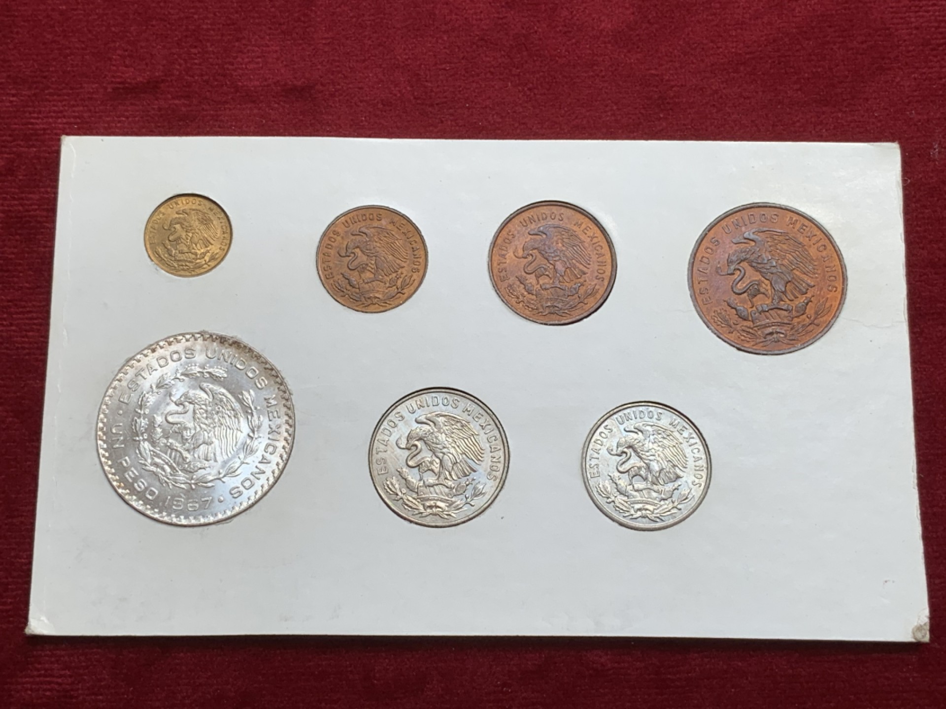《竞宝斋》第91场-本周日，周一2场连拍（全场不限金额包邮） 墨西哥1960-1967年硬币套装（最大那枚为银币）原版原装，给你初恋般的感觉。