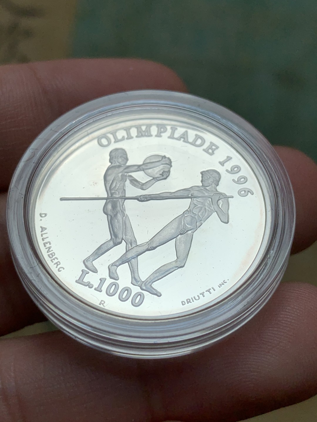 《竞宝斋》第91场-本周日，周一2场连拍（全场不限金额包邮） 原盒证书 圣马力诺1995年 奥运1000里拉 精制大银币 14.6克 835银