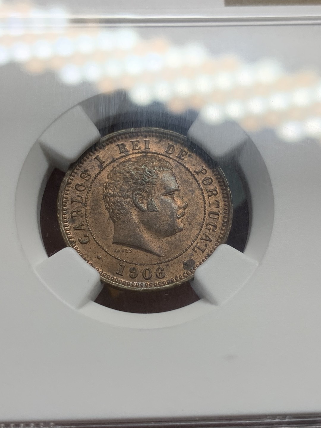 《竞宝斋》第91场-本周日，周一2场连拍（全场不限金额包邮） NGC MS63BN 葡萄牙1906年5瑞斯铜币