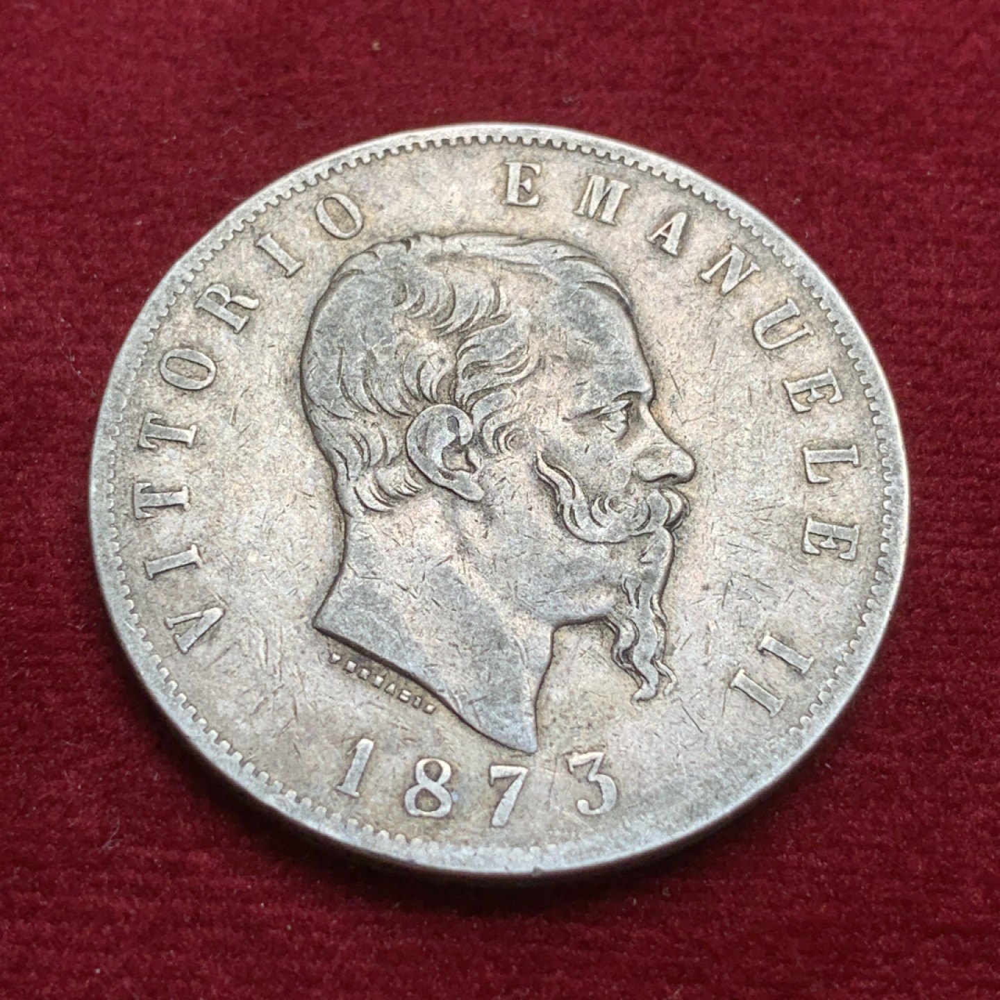 《竞宝斋》第91场-本周日，周一2场连拍（全场不限金额包邮） 意大利  1873  5里拉银币 原味包浆