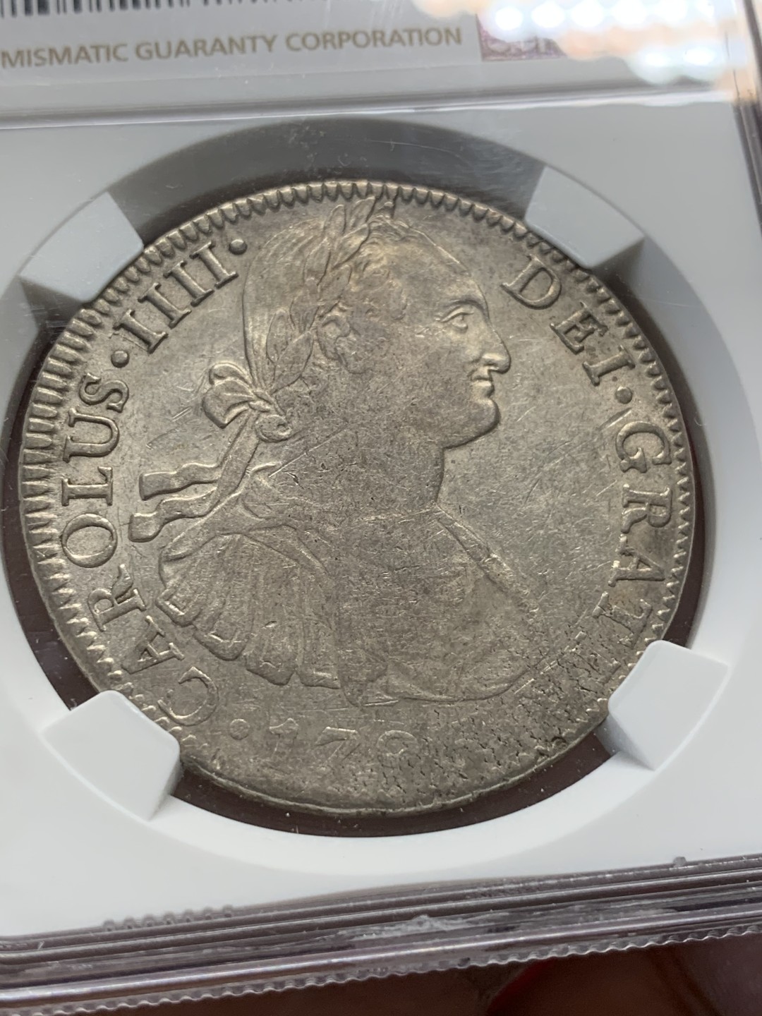 《竞宝斋》第91场-本周日，周一2场连拍（全场不限金额包邮） NGC AU53 墨西哥 1796年 卡洛斯四世 8R 双柱 大银币 原味包浆 状态不错