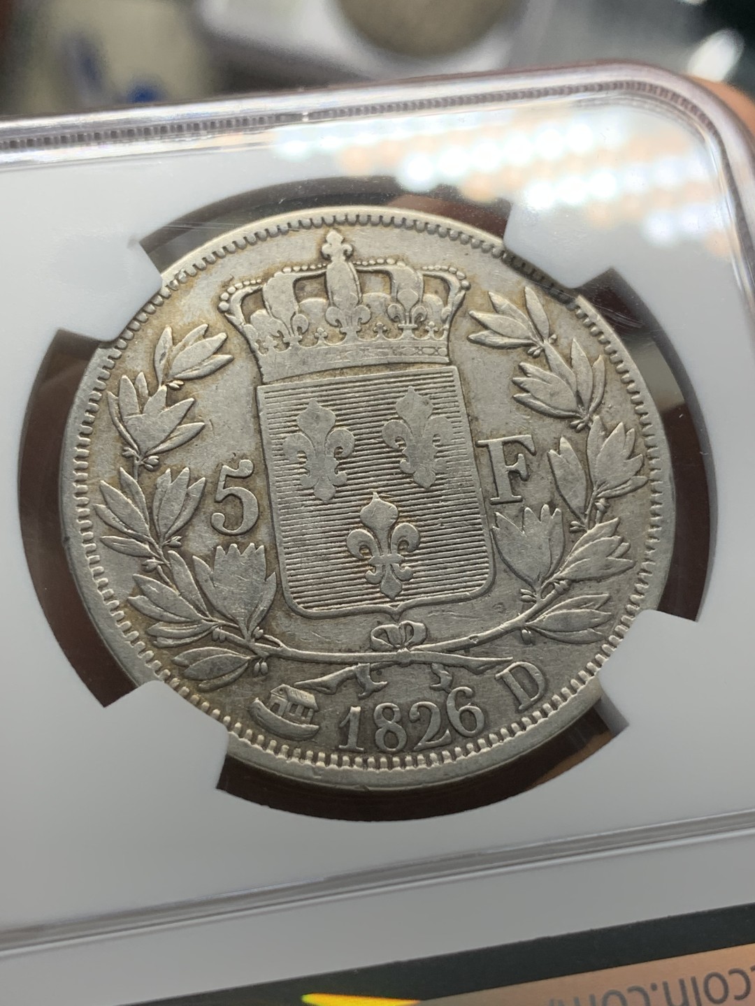 《竞宝斋》第91场-本周日，周一2场连拍（全场不限金额包邮） NGC VF 法国 1826年D版 查理十世 5法郎银币 流通状态 不多的品种