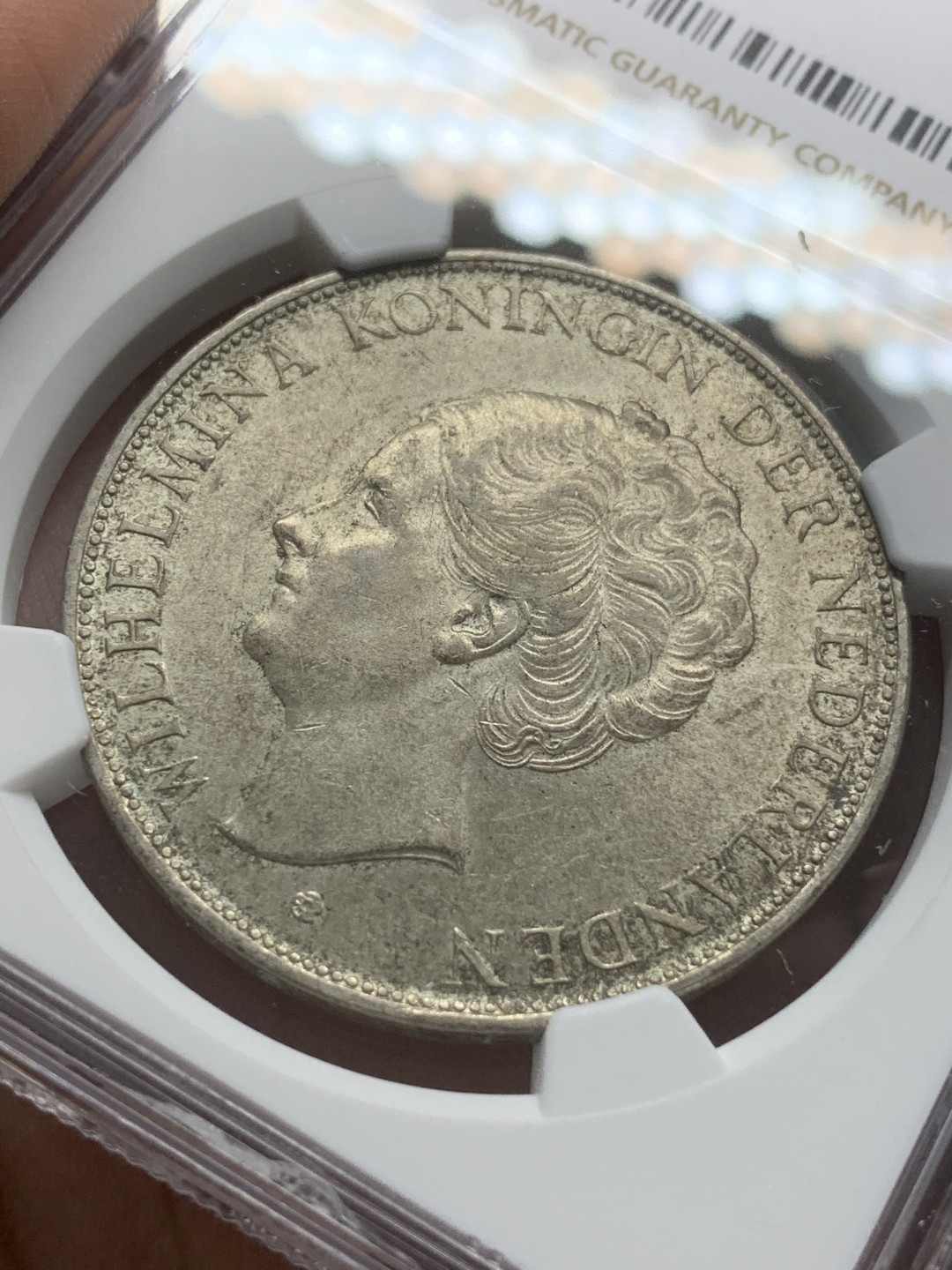 《竞宝斋》第91场-本周日，周一2场连拍（全场不限金额包邮） NGC-MS61 荷兰1938年 威廉米娜女王2.5盾大银币 原味好品