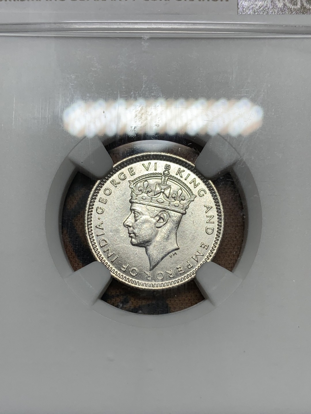 《竞宝斋》第91场-本周日，周一2场连拍（全场不限金额包邮） NGC-MS63  马来亚 1943年 乔治六世 10分 银币