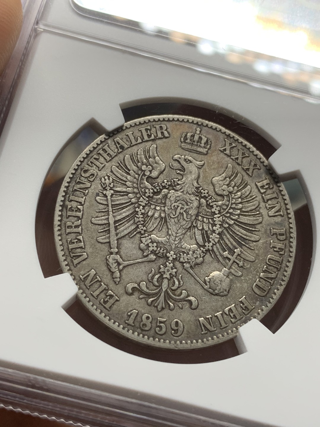 《竞宝斋》第91场-本周日，周一2场连拍（全场不限金额包邮） NGC-XF45 德国普鲁士1859年 威廉四世 1泰勒大银币 原味好品