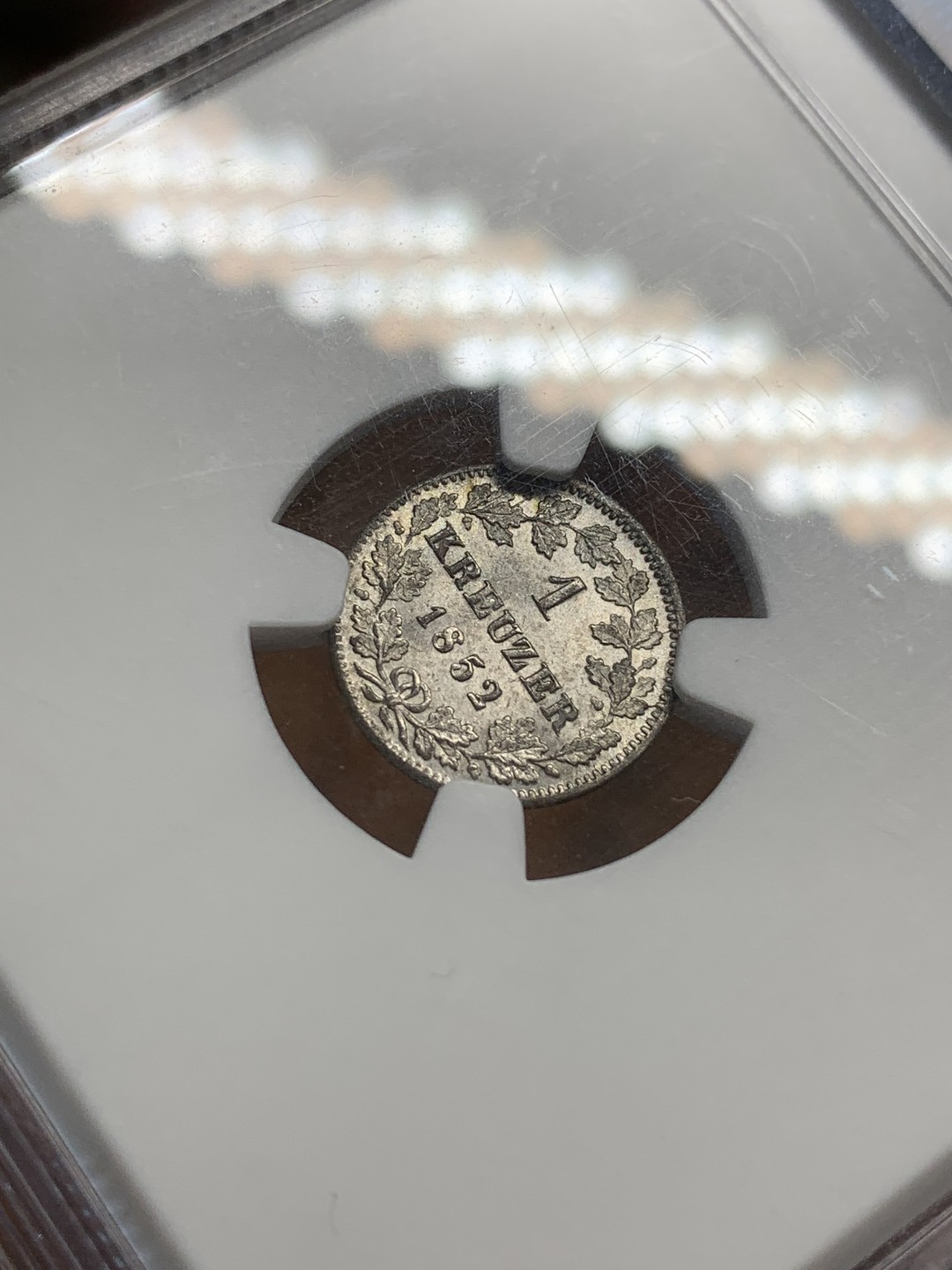 《竞宝斋》第91场-本周日，周一2场连拍（全场不限金额包邮） NGC-MS65 德国符腾堡1852年1克鲁泽 银币