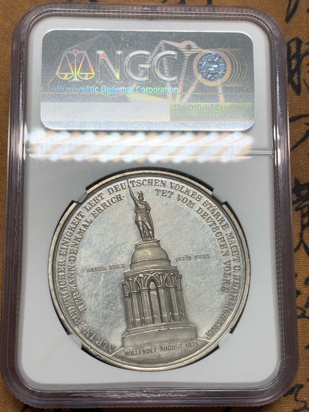 《竞宝斋》第91场-本周日，周一2场连拍（全场不限金额包邮） NGC-UNC 德国1875赫尔曼纪念碑合金纪念章 纪念德意志第一位伟人阿米尼乌斯(赫尔曼)