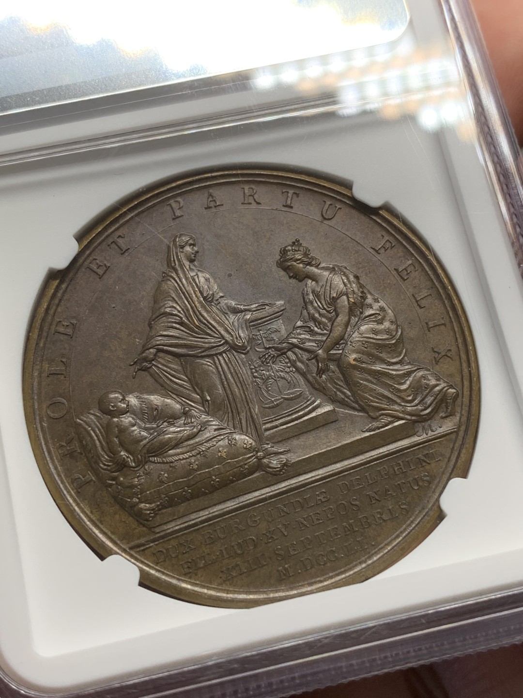 《竞宝斋》第91场-本周日，周一2场连拍（全场不限金额包邮） NGC-MS64BN 法国1751路易十五纪念勃艮第公爵 诞生铜章