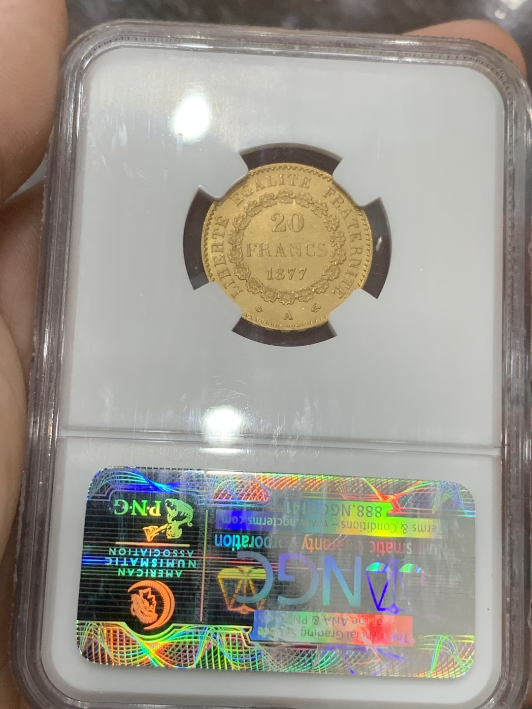 《竞宝斋》第91场-本周日，周一2场连拍（全场不限金额包邮） NGC MS65 法国1877年宪法天使20法郎幸运金币高分少见