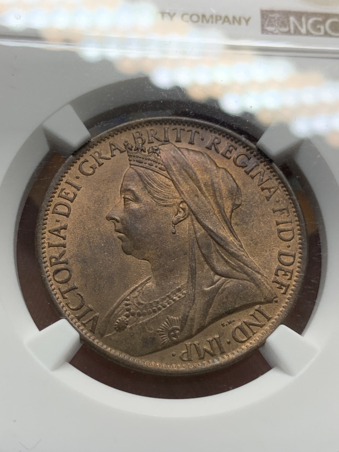《竞宝斋》第91场-本周日，周一2场连拍（全场不限金额包邮） NGC MS 64RB 1901年英国维多利亚1便士 铜币 高分