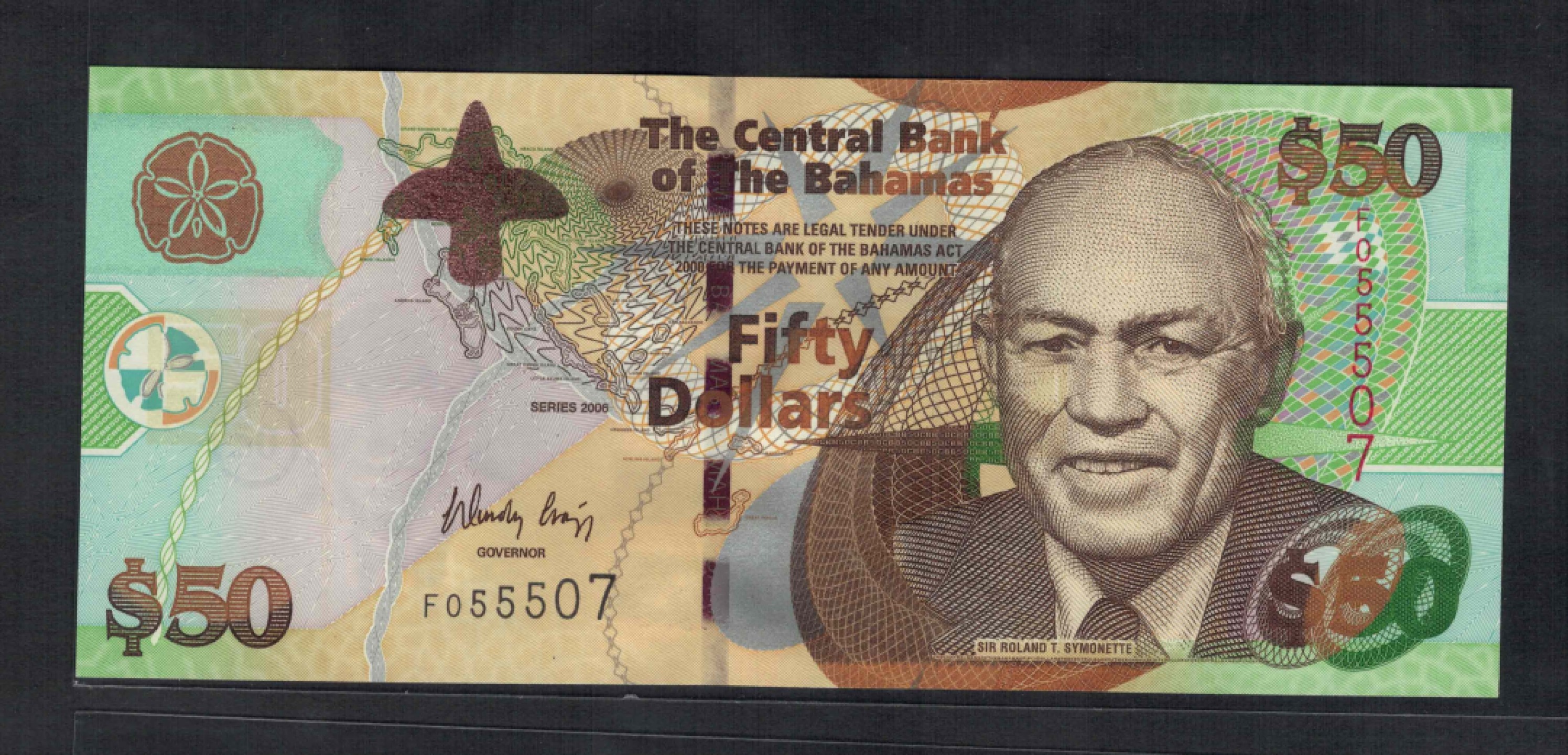 美洲 全新UNC 巴哈马50元纸币 外国钱币 2006年 P-75  实物图  